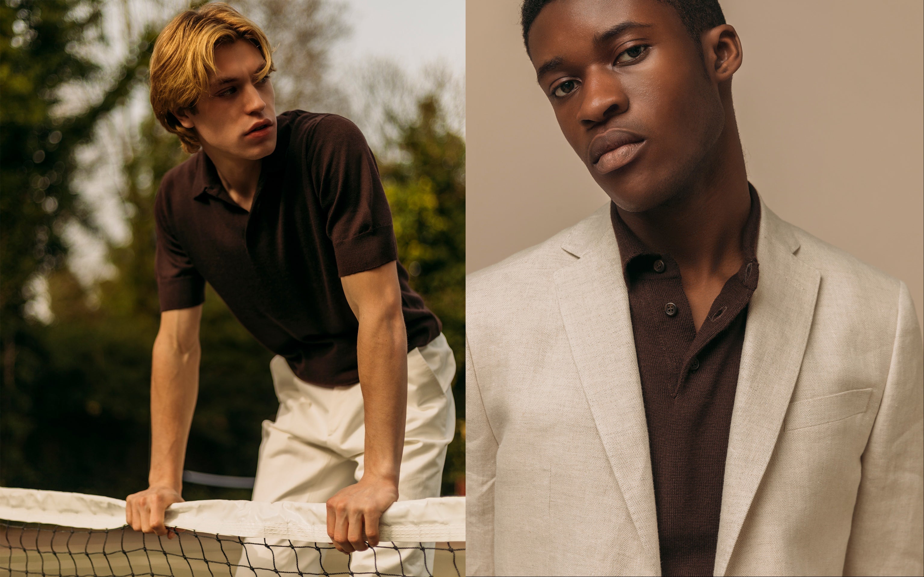 cashmere silk tennis polo in dark brown
