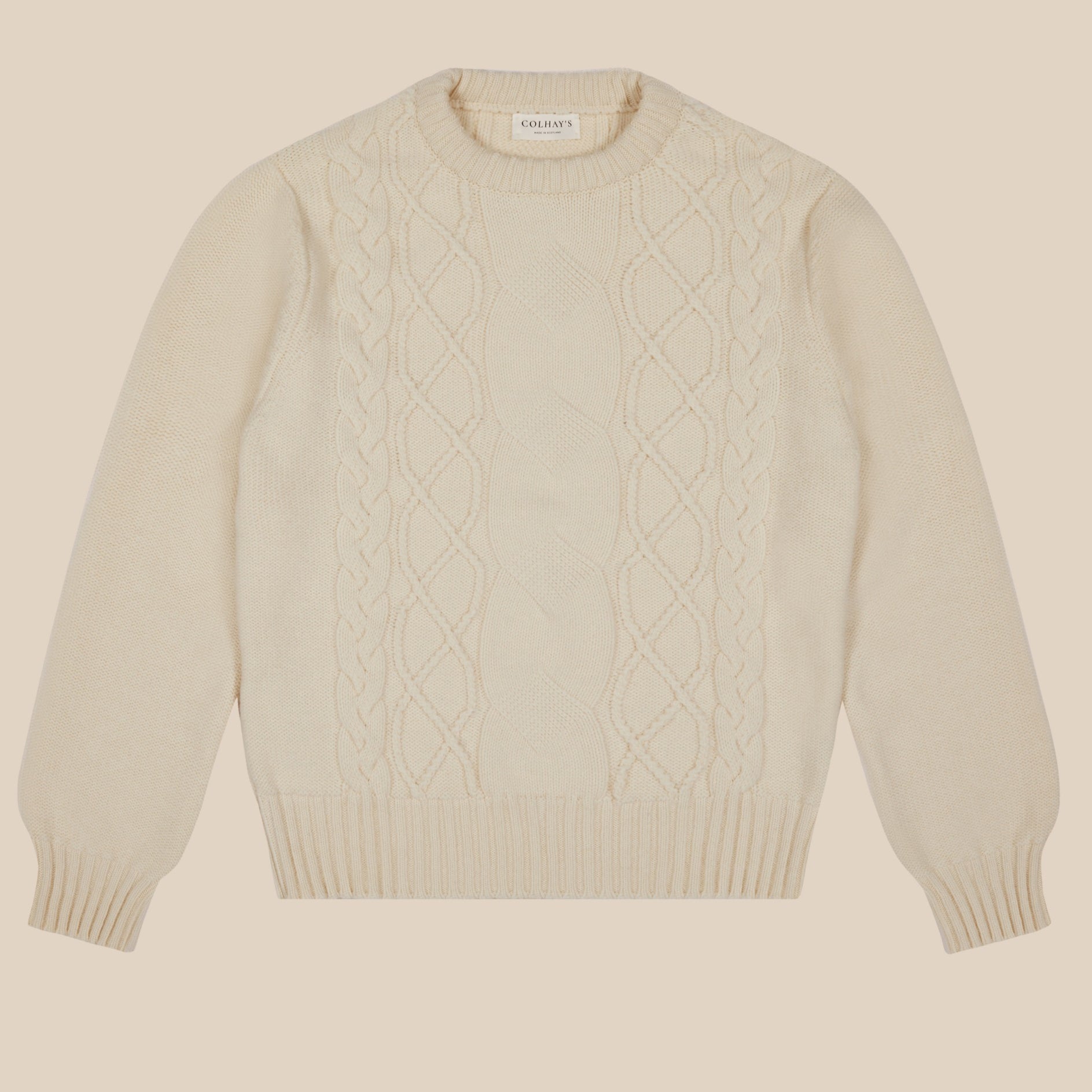 Cashmere wool chalet cable sweater in cream