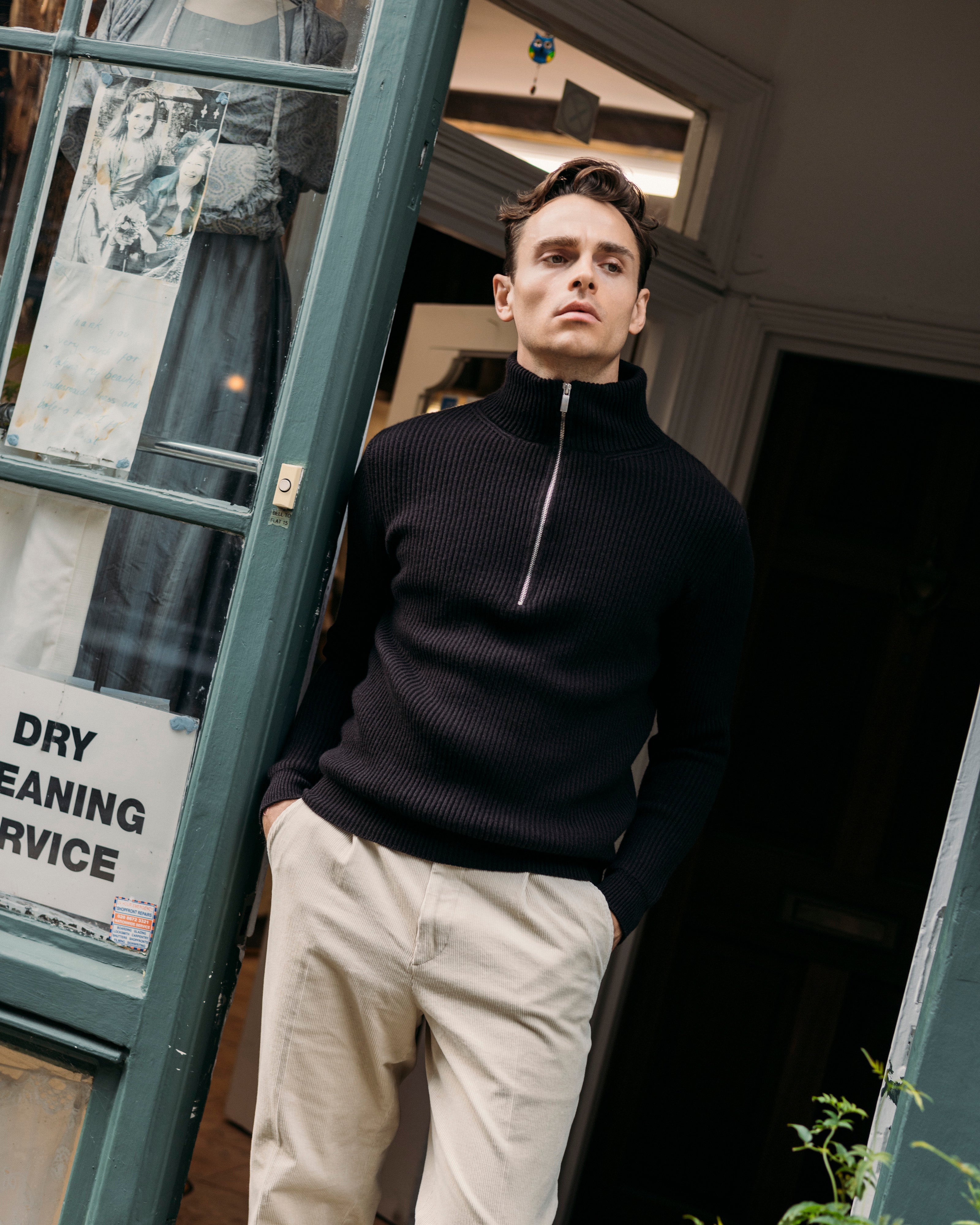 Cashmere alpine half zip sweater in dark brown