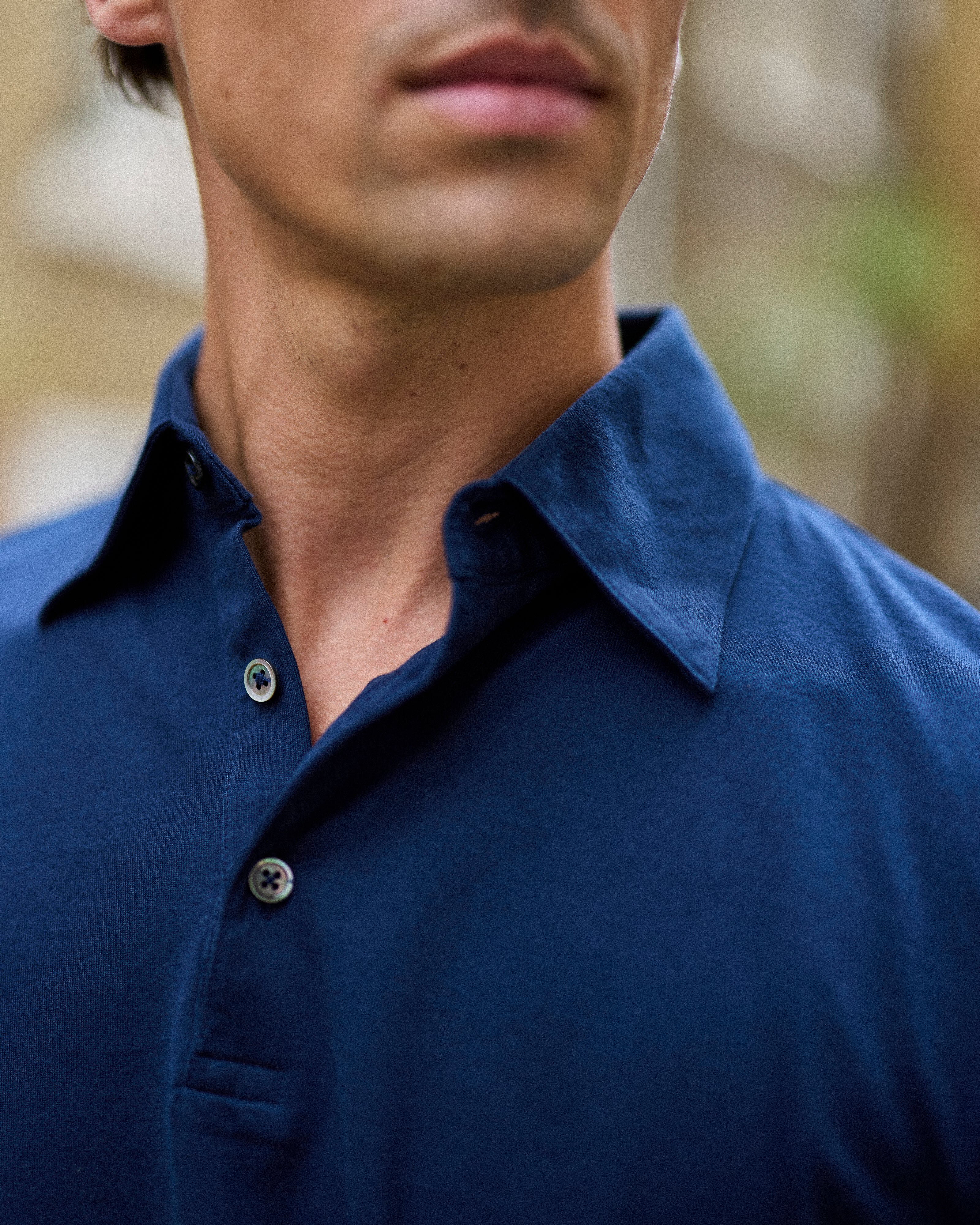 ネイビーのエクストラロングステープルコットンコーチポロ