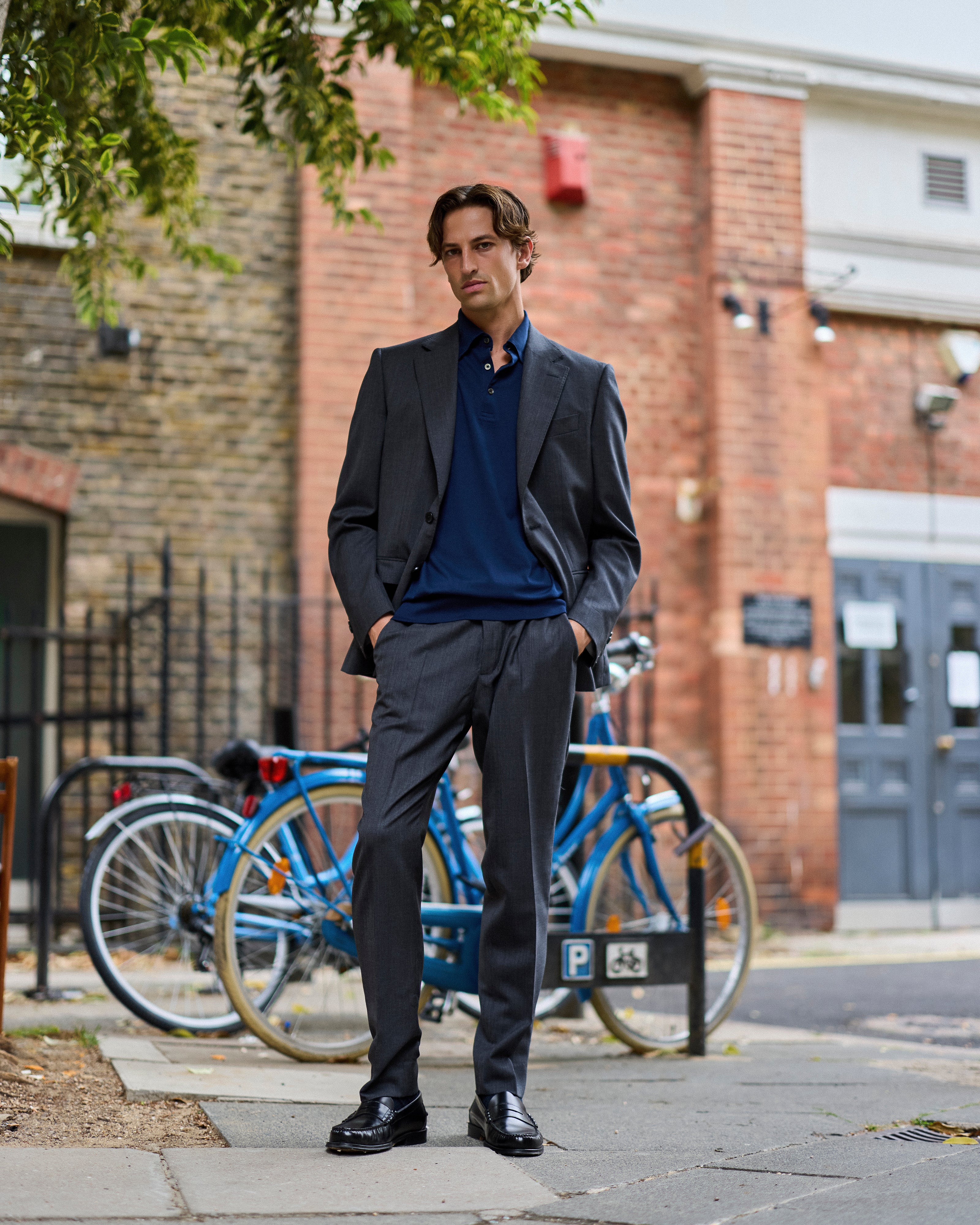 ネイビーのエクストラロングステープルコットンコーチポロ