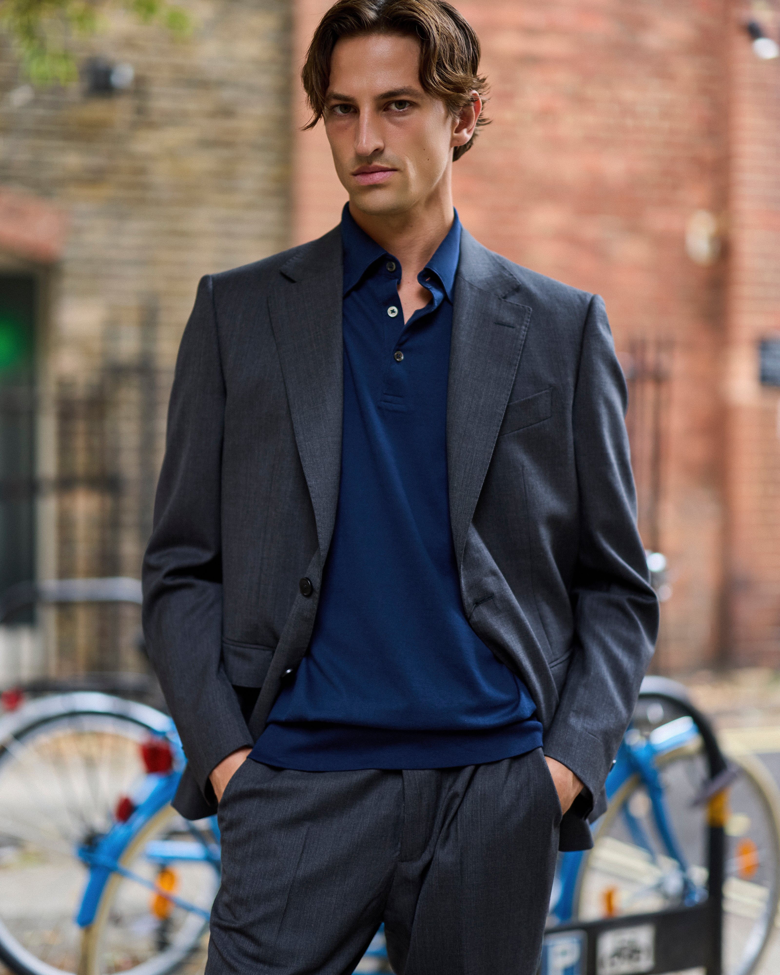 ネイビーのエクストラロングステープルコットンコーチポロ