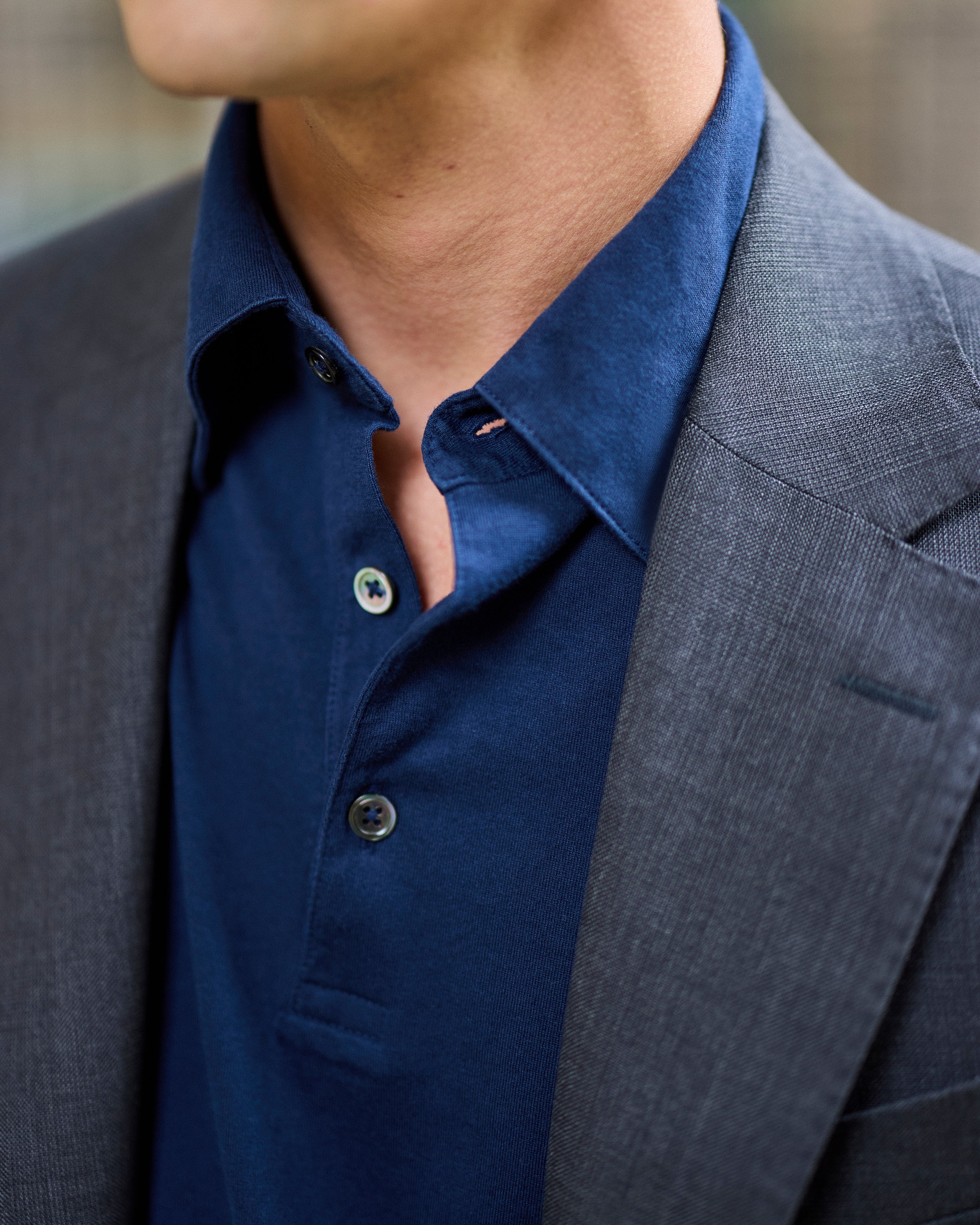 ネイビーのエクストラロングステープルコットンコーチポロ