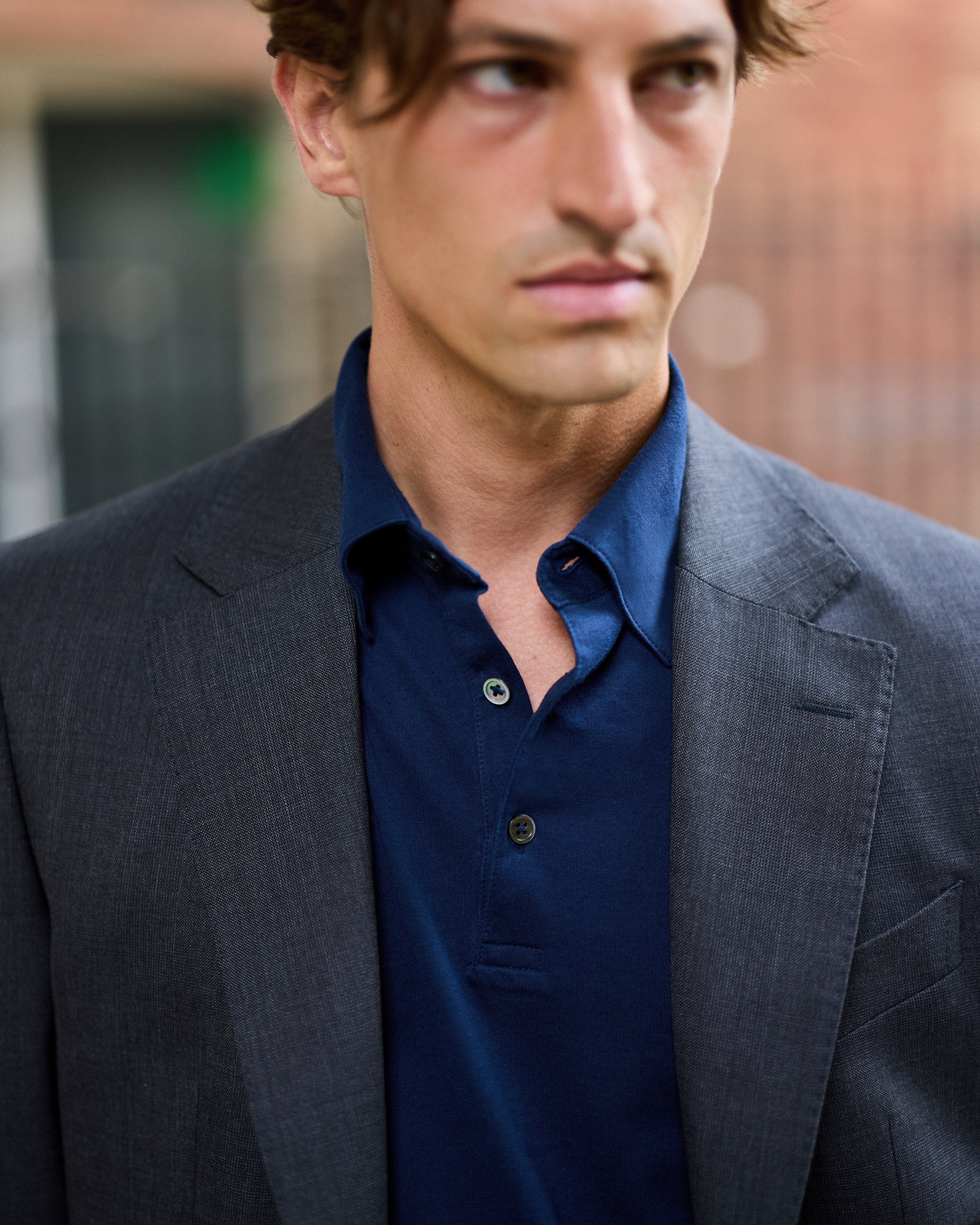 ネイビーのエクストラロングステープルコットンコーチポロ