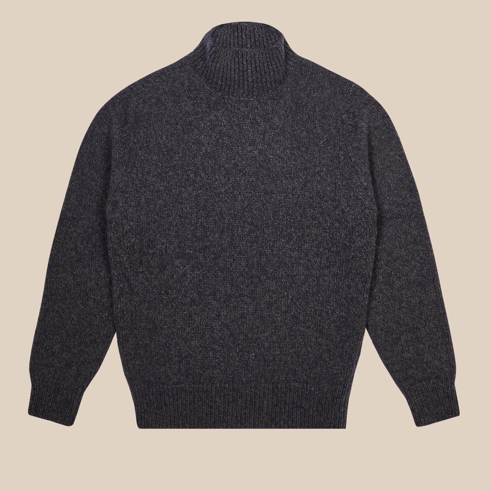 Cashmere wool captain's funnel neck sweater in charcoal