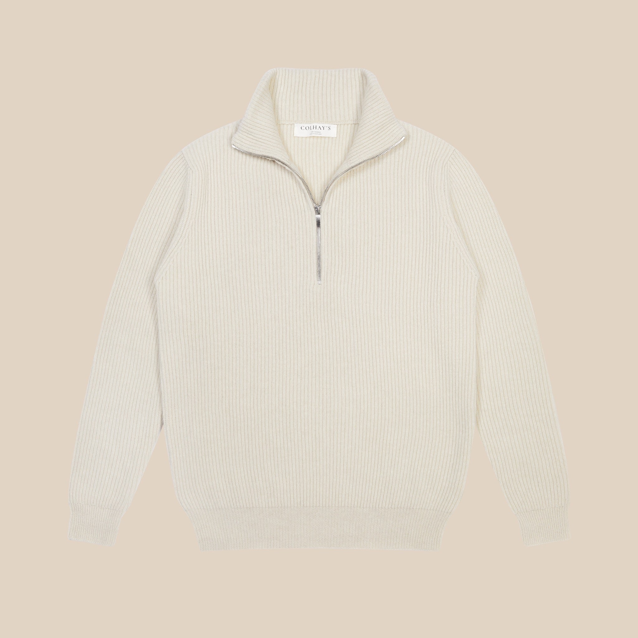 Cashmere alpine half zip sweater in ecru
