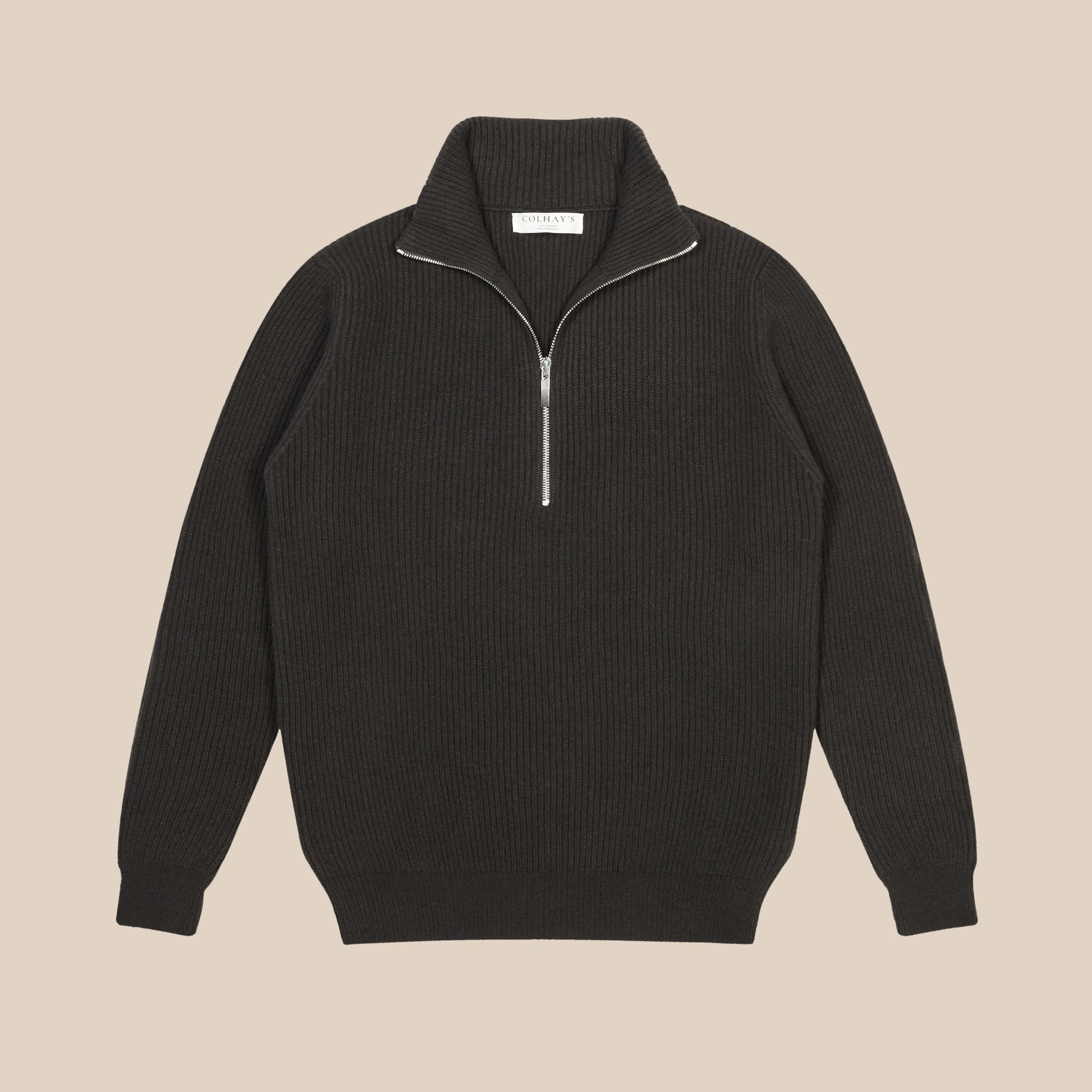 Cashmere alpine half zip sweater in dark olive