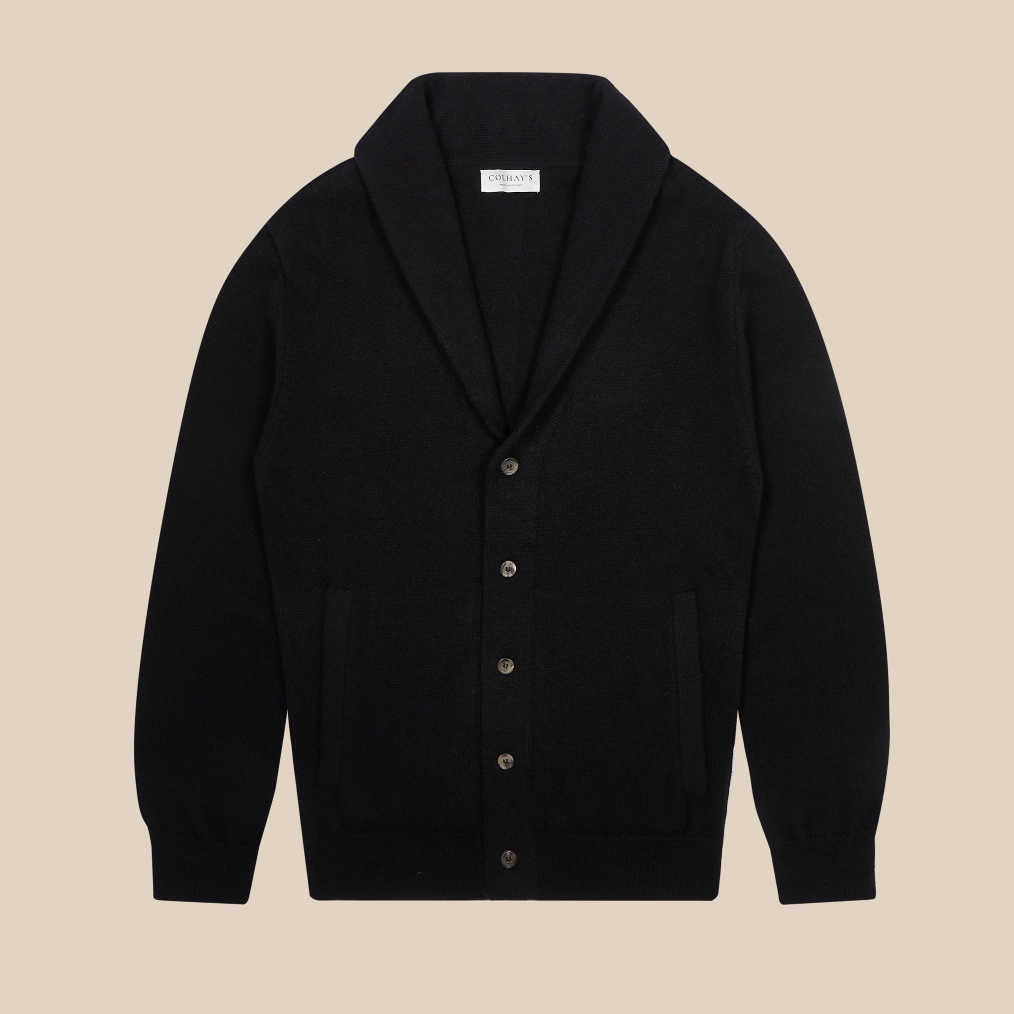 Cashmere painter's shawl collar cardigan in black
