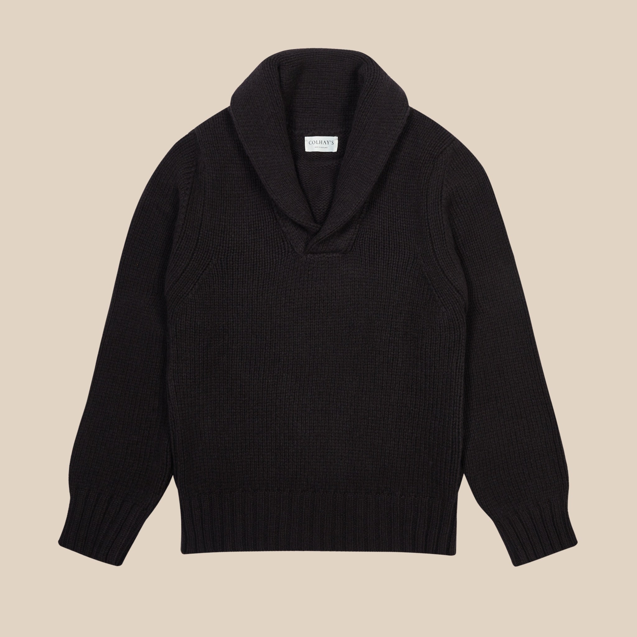 Superfine lambswool rugby shawl sweater in dark brown