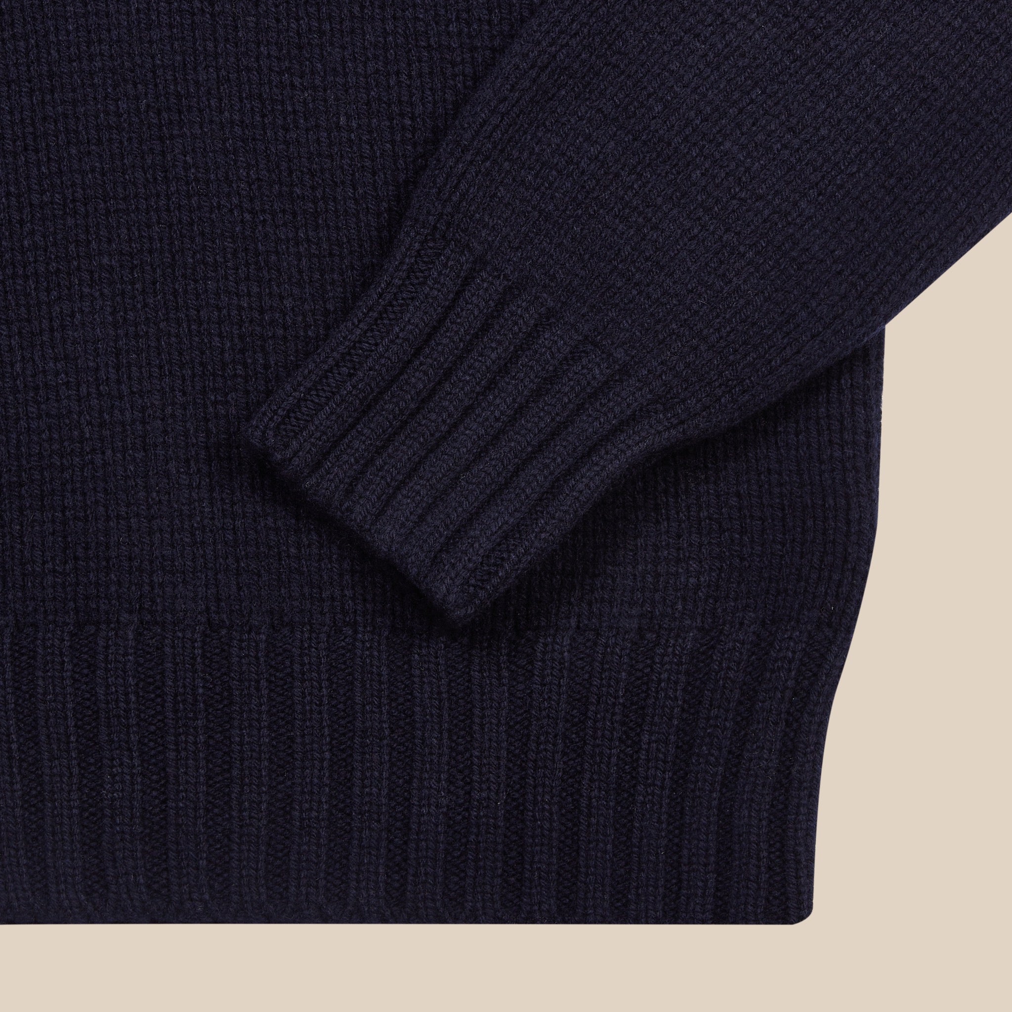 Superfine lambswool rugby shawl sweater in navy