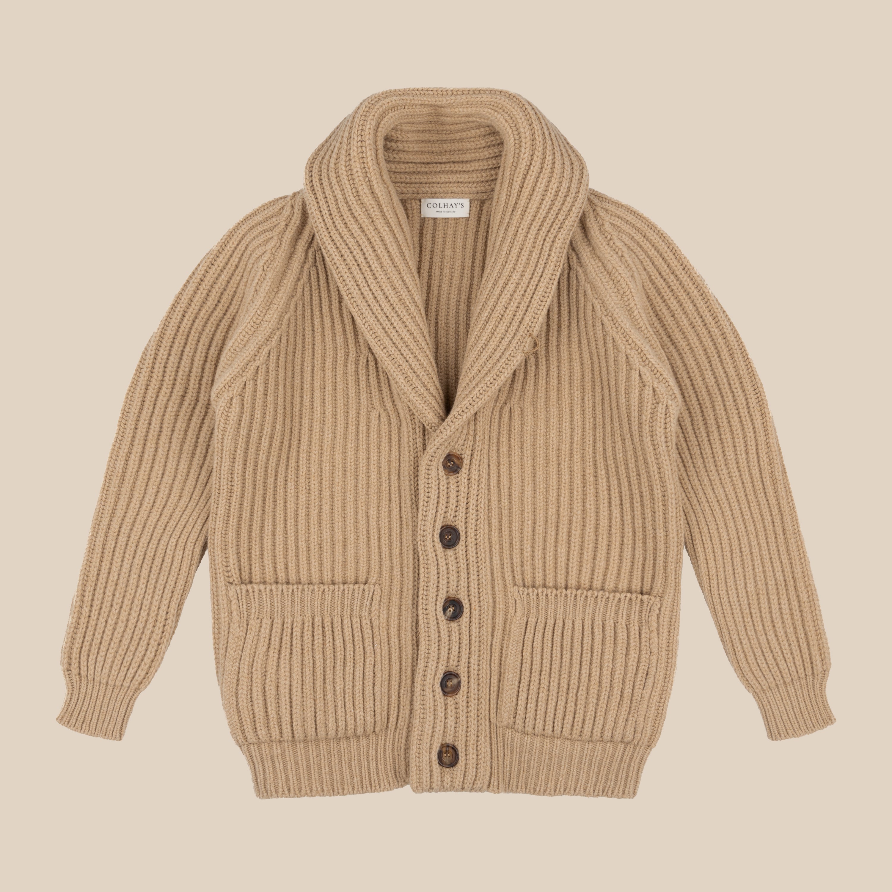 極細ラムウールのショールカラーカーディガン(キャメル)