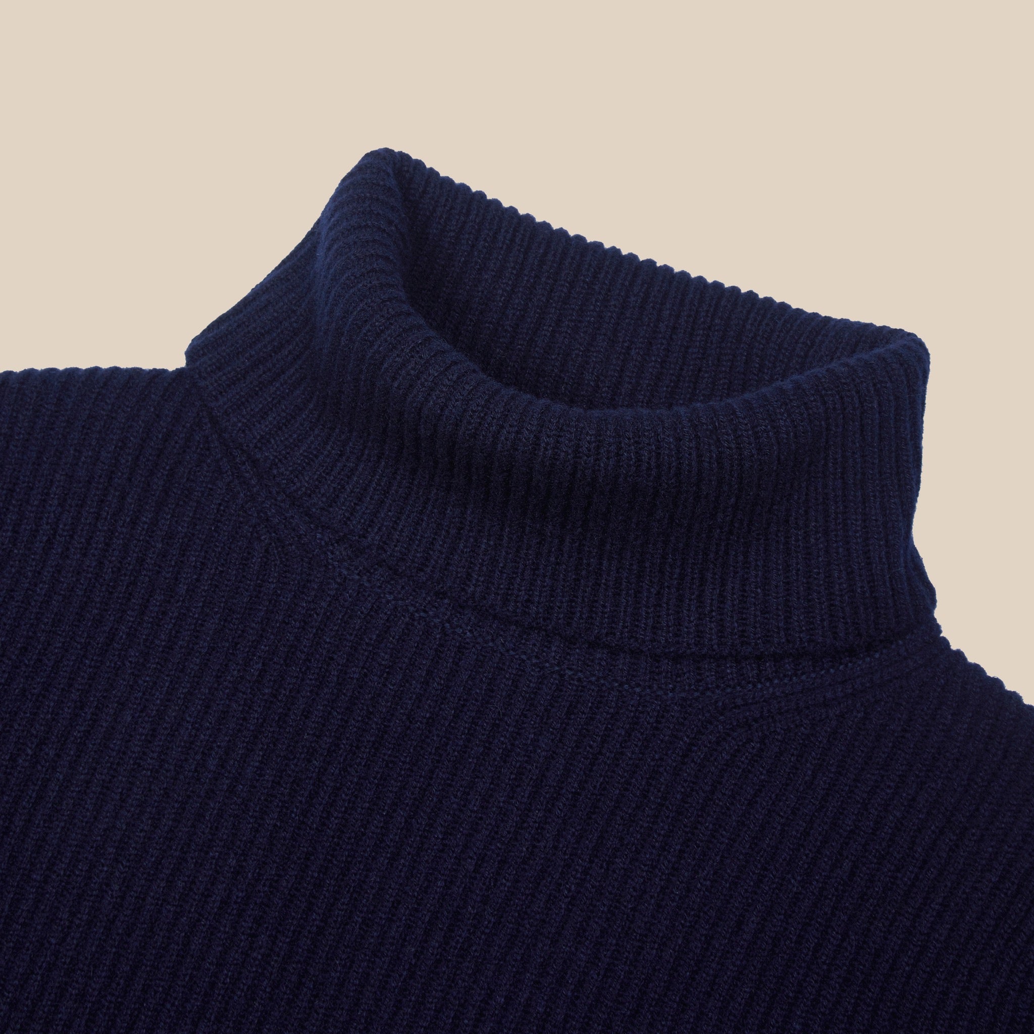 Cashmere ribbed submariner rollneck in navy - Colhay's