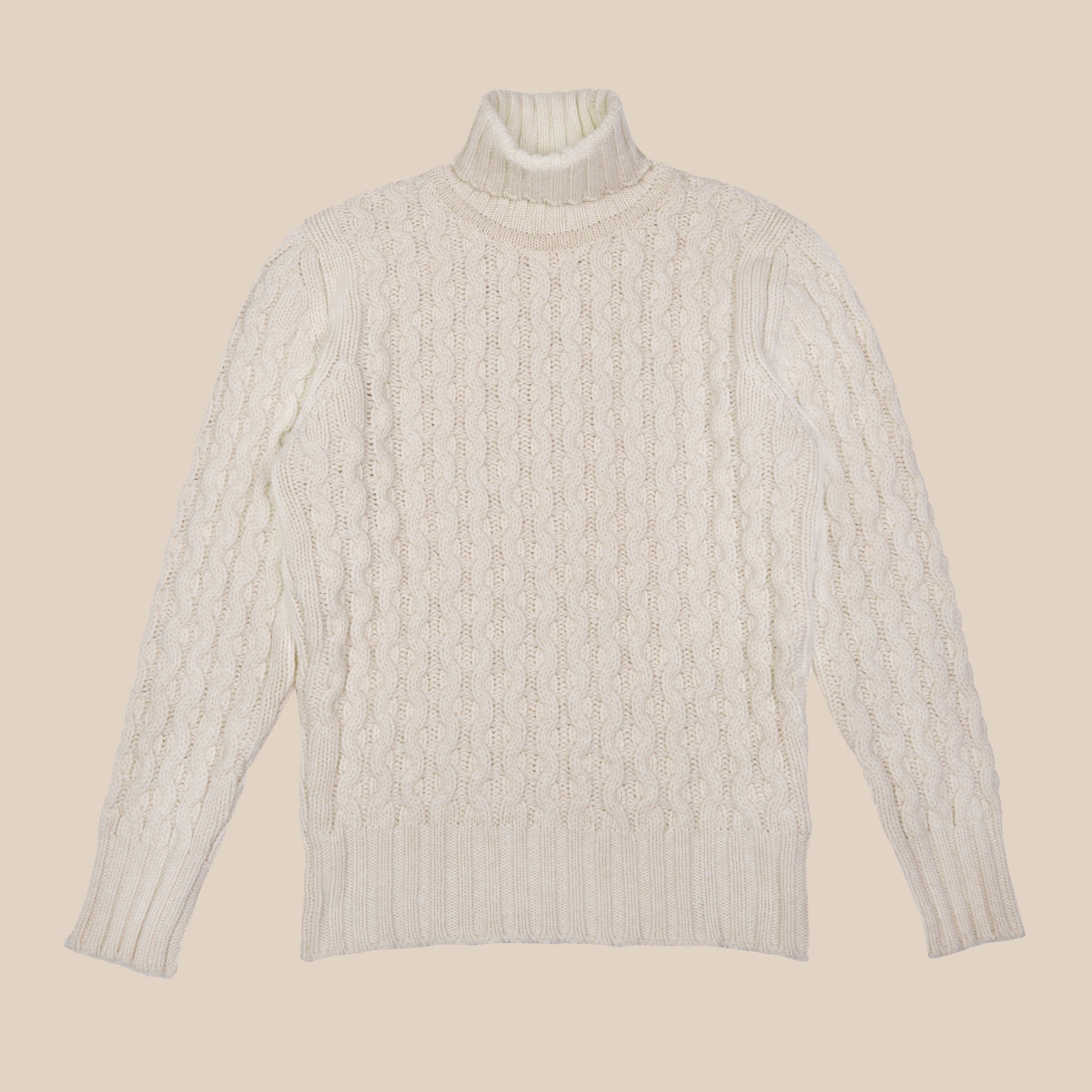 Superfine lambswool fisherman cable rollneck in ecru - Colhay's