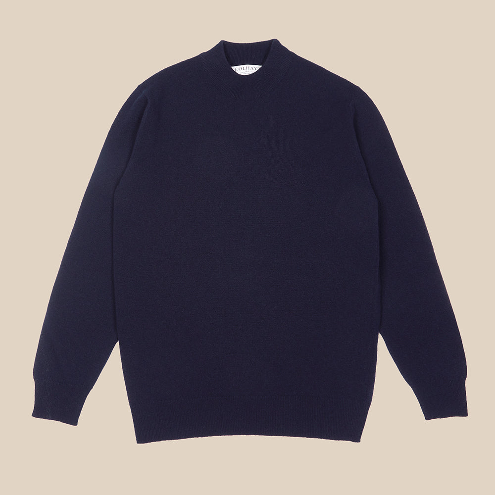 Superfine lambswool mock neck in navy - Colhay's