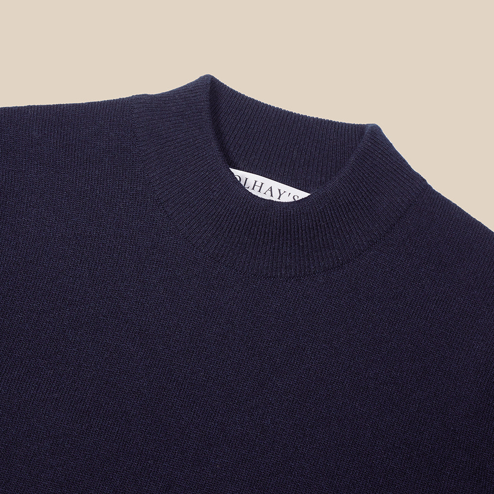 Superfine lambswool mock neck in navy - Colhay's
