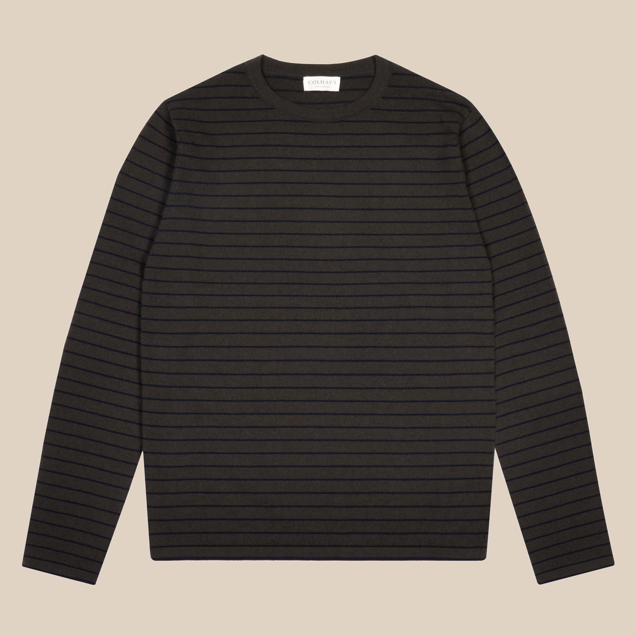 Cashmere cotton breton stripe sweater in olive and navy
