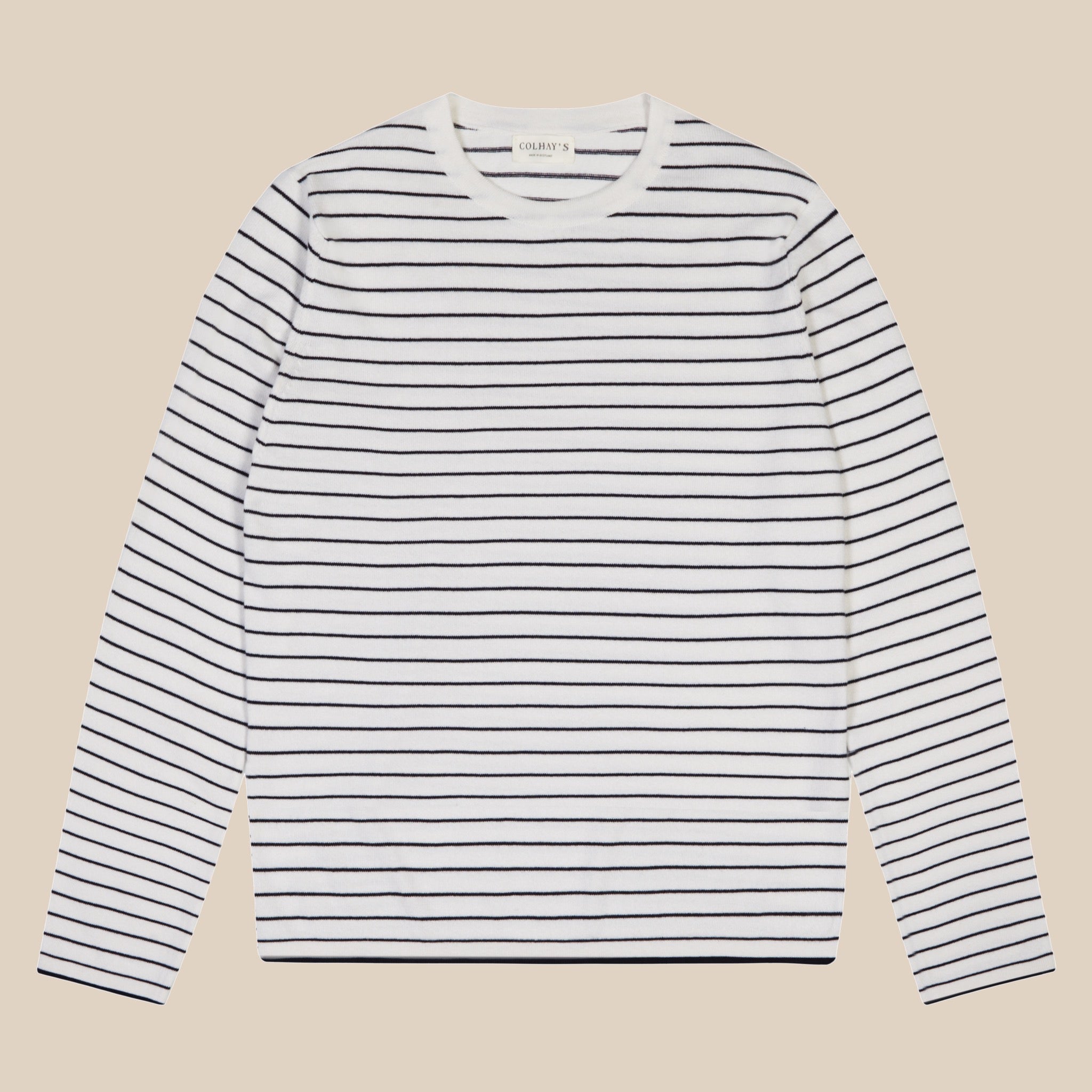 Cashmere cotton breton stripe sweater in ecru and navy