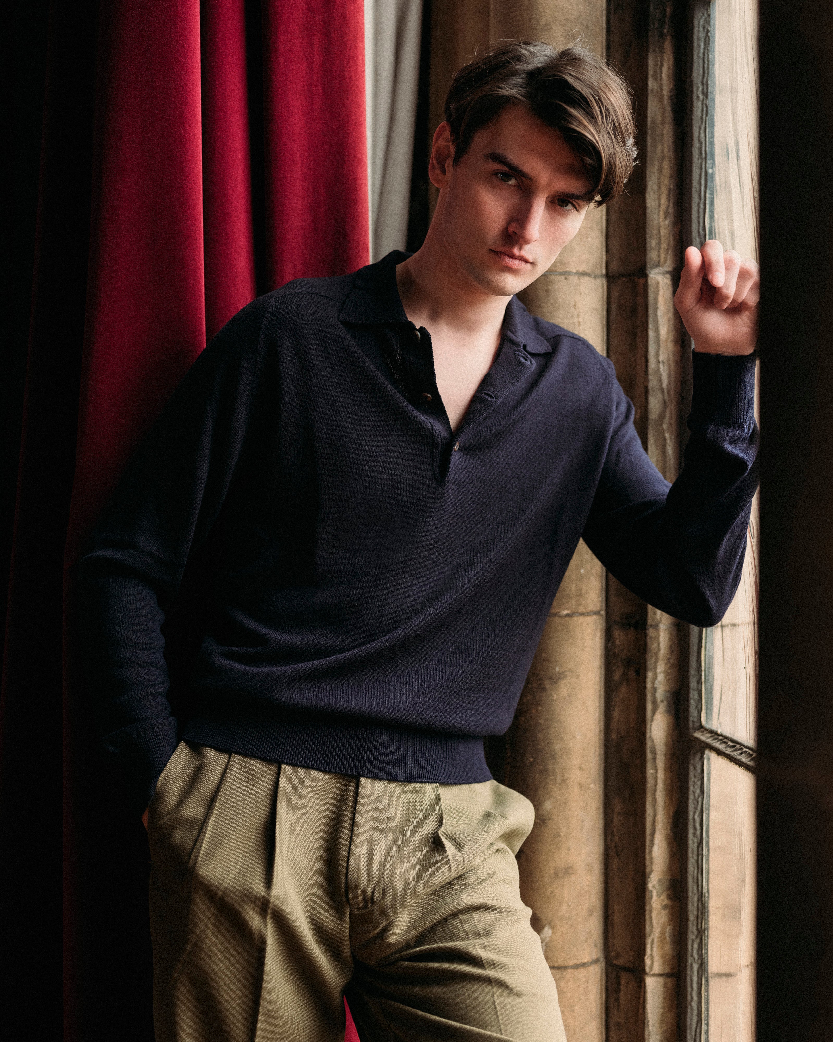 メリノウールの父のポロシャツ(ネイビー)