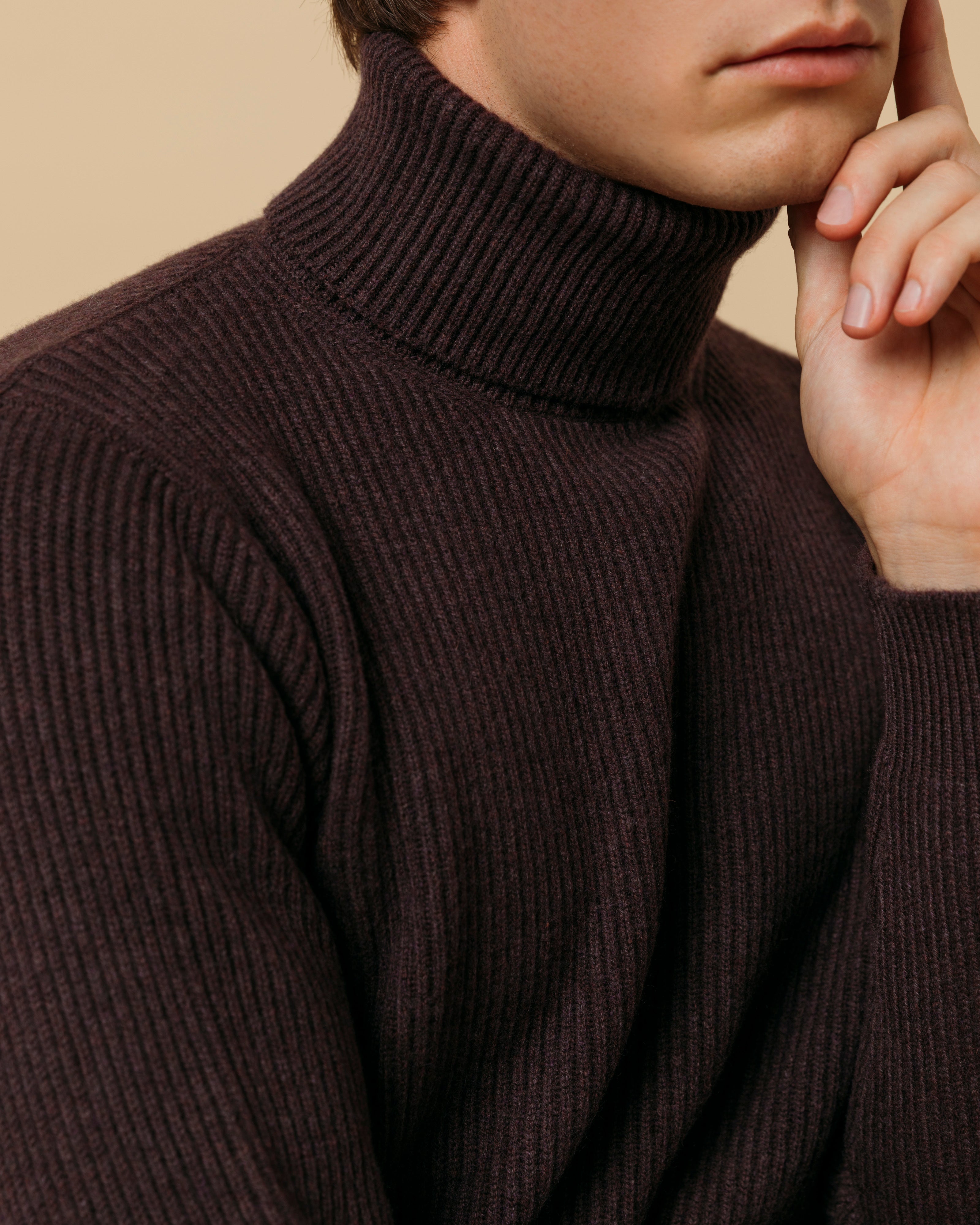 メルローのカシミアリブサブマリーナーロールネック