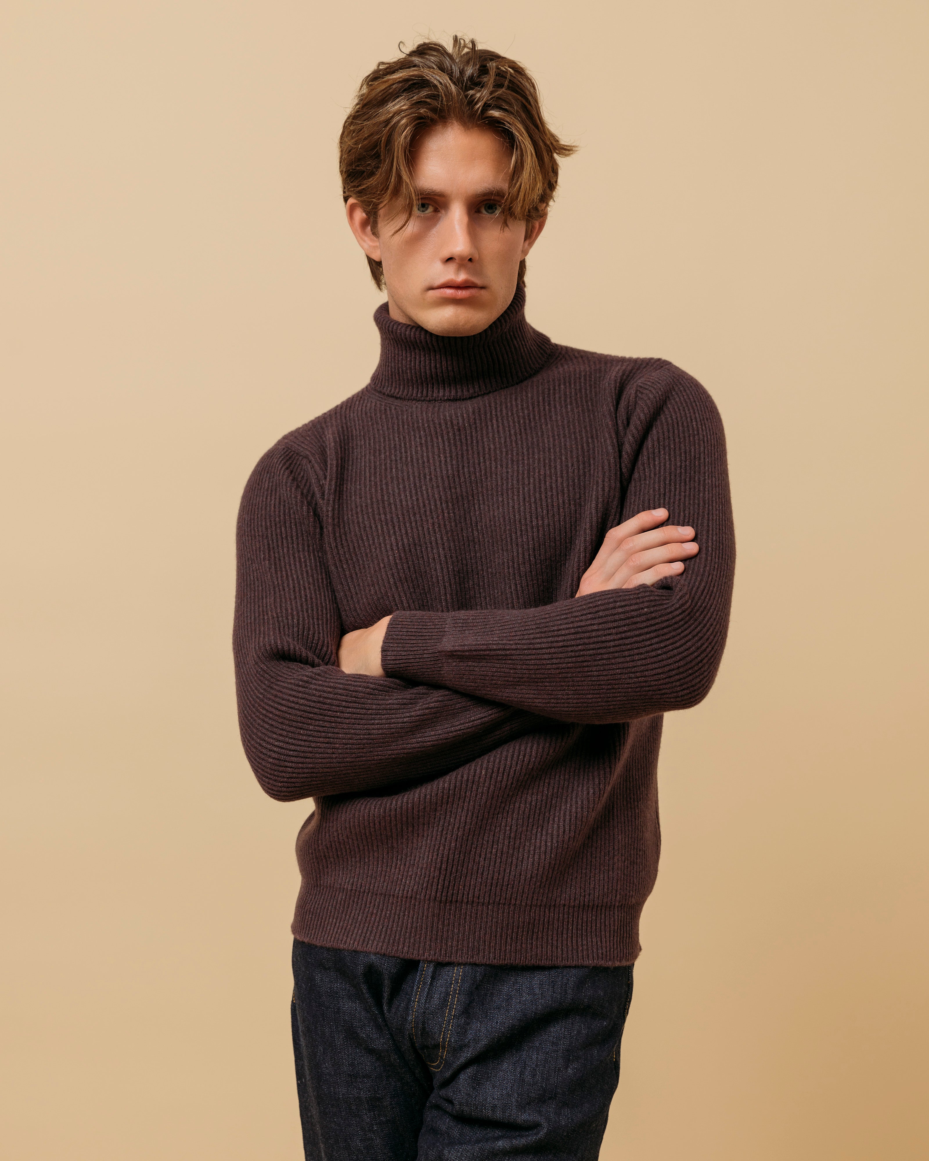 メルローのカシミアリブサブマリーナーロールネック