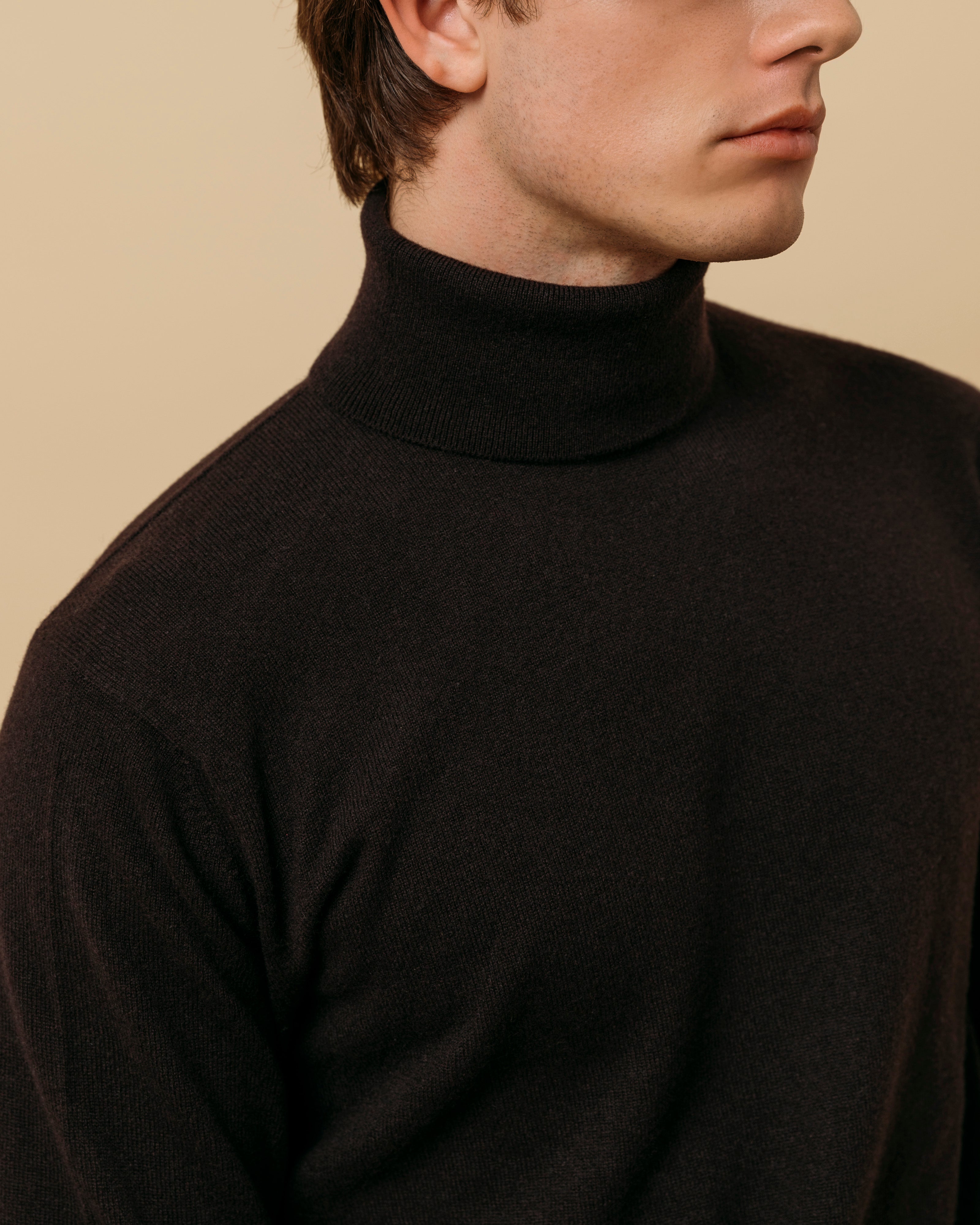 カシミア ベルモンド ロールネック ダークブラウン