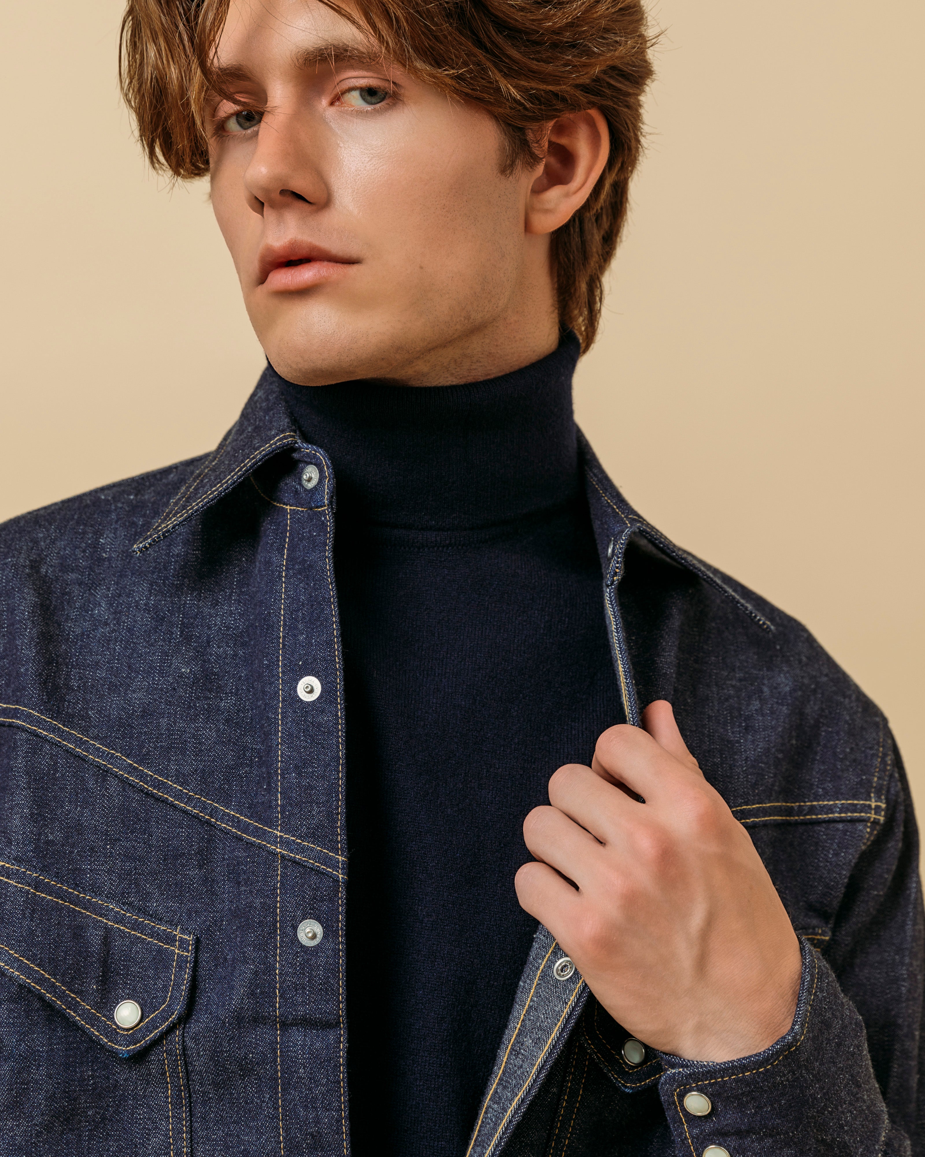 カシミア ベルモンド ロールネック(ネイビー)