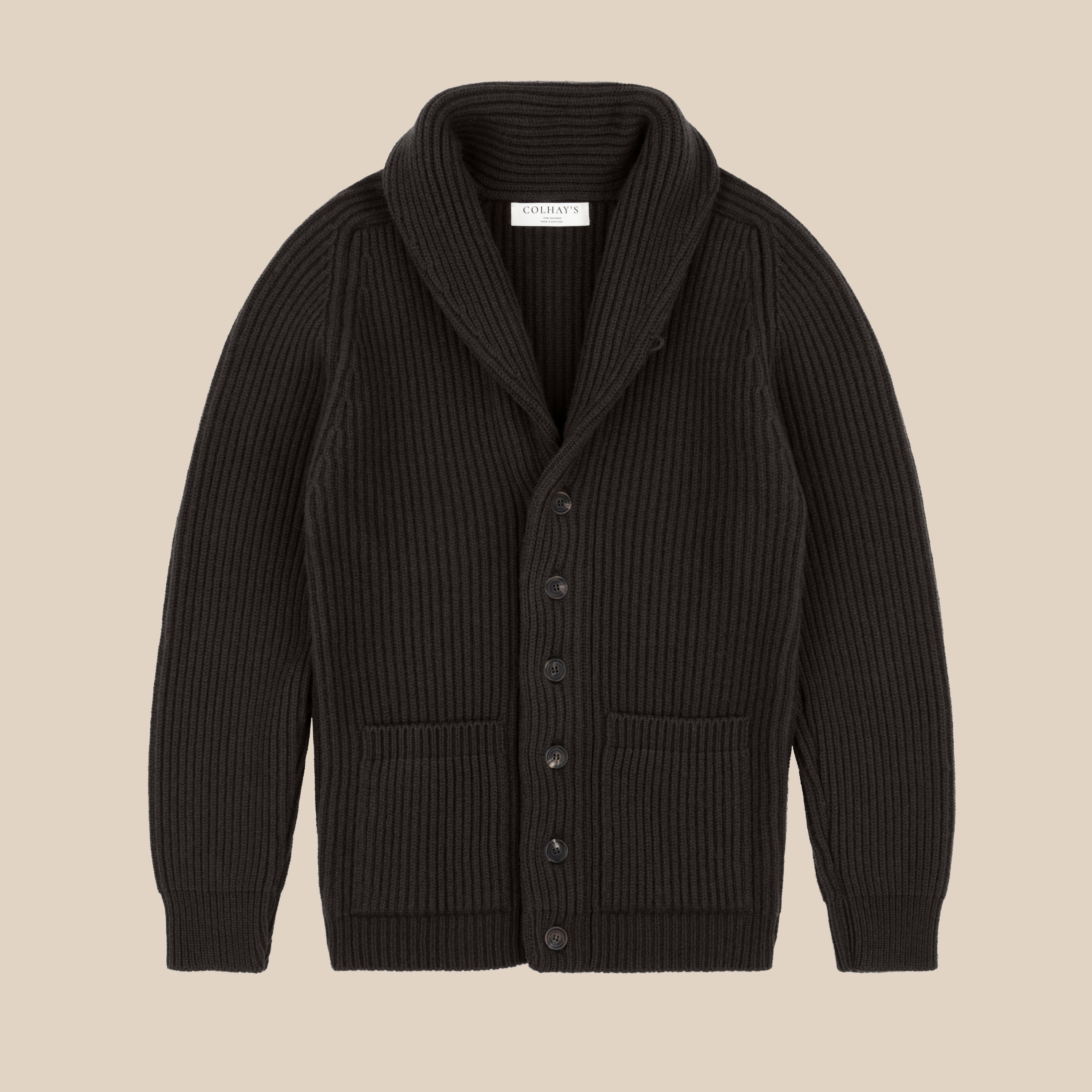 Cashmere shawl collar cardigan in dark olive