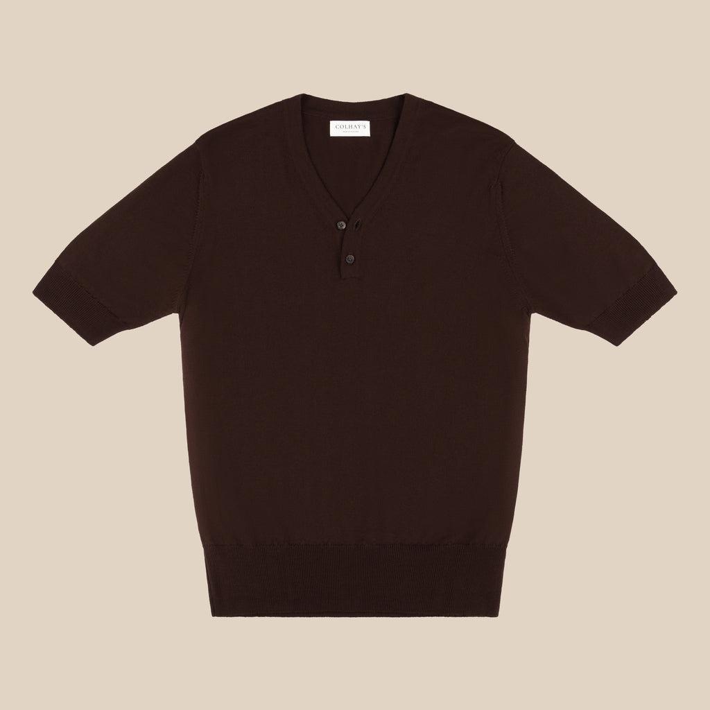 Merino rower's henley shirt in brown - Colhay's