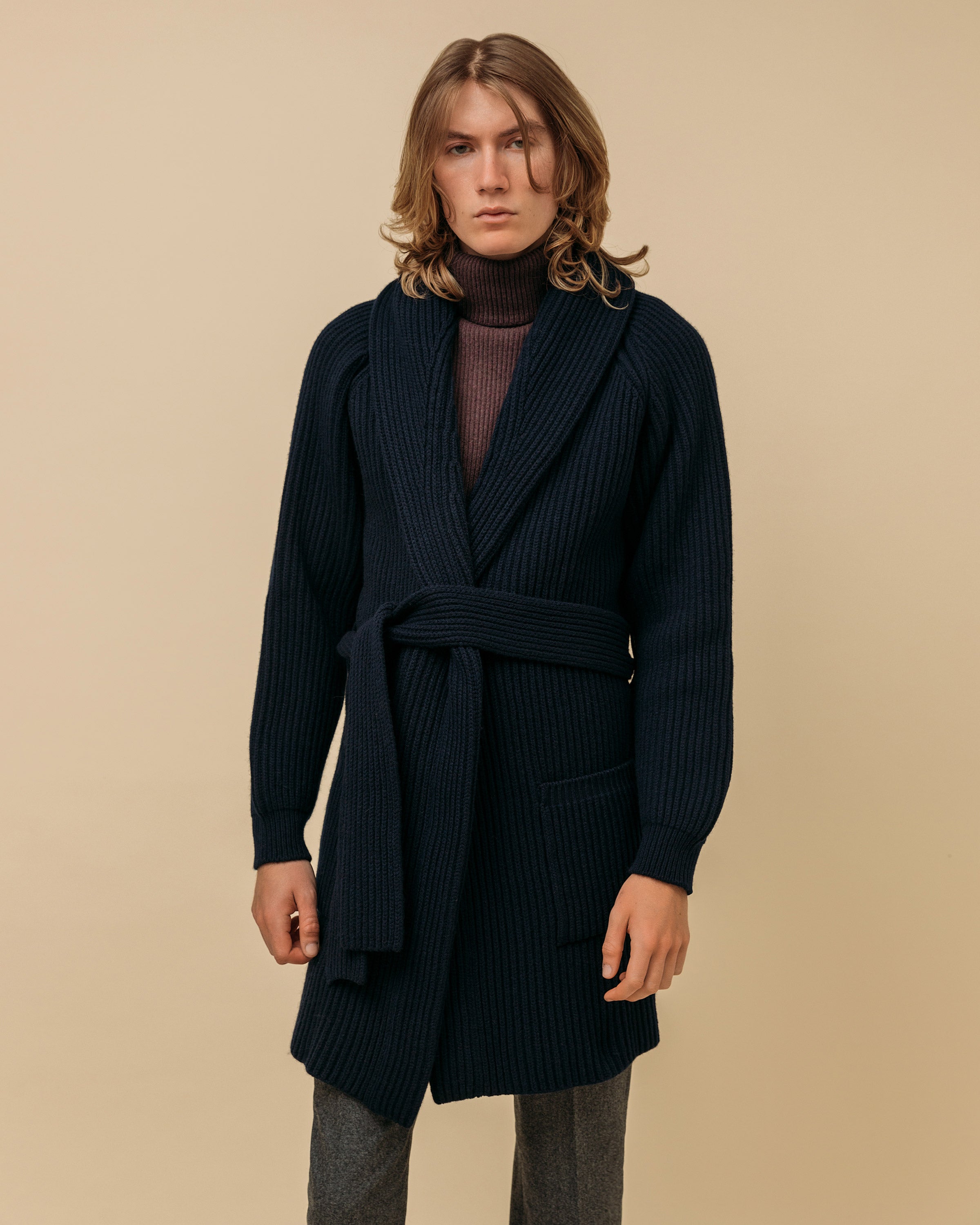 極細ラムウールのショールコート(ネイビー)