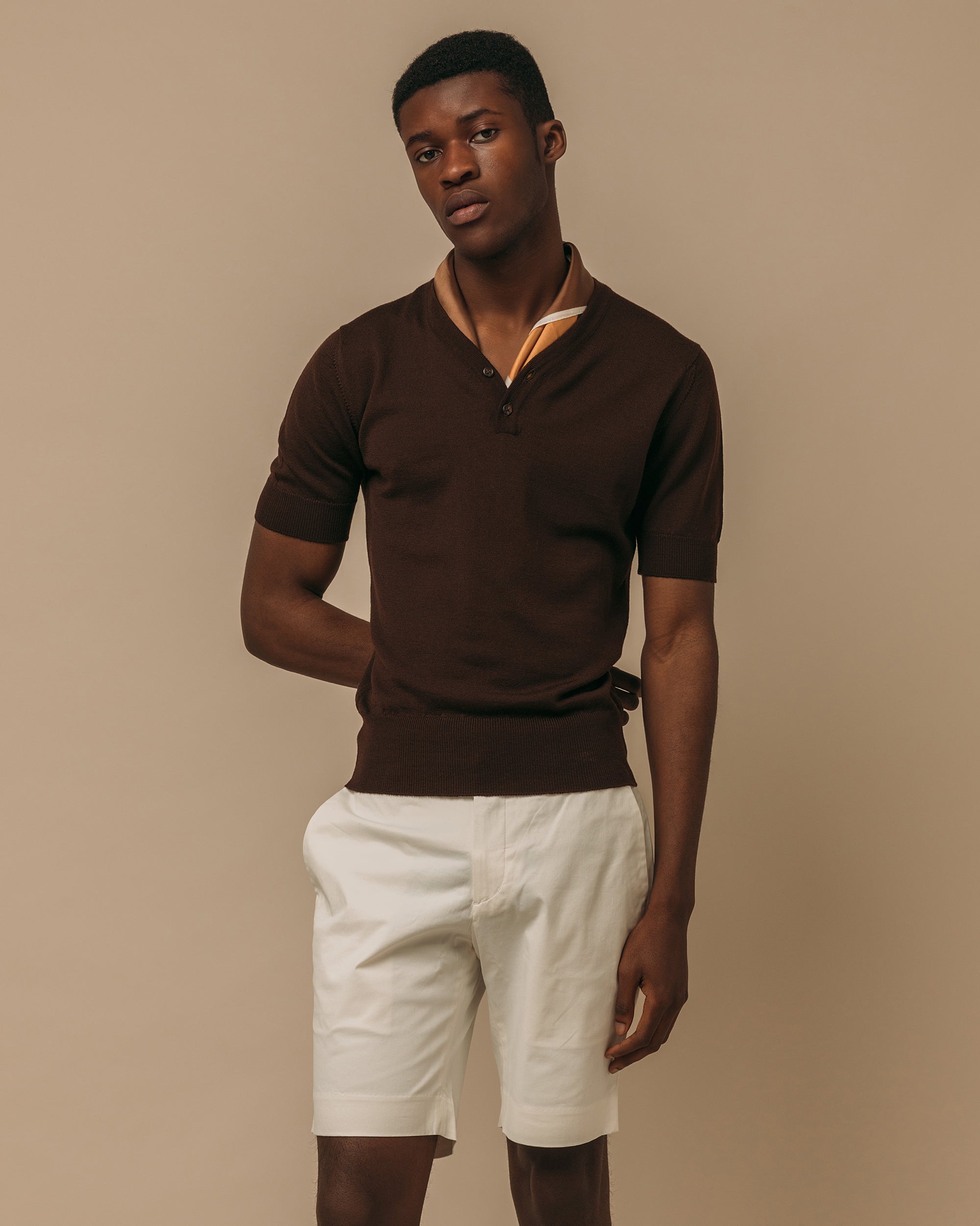 Merino rower's henley shirt in brown - Colhay's