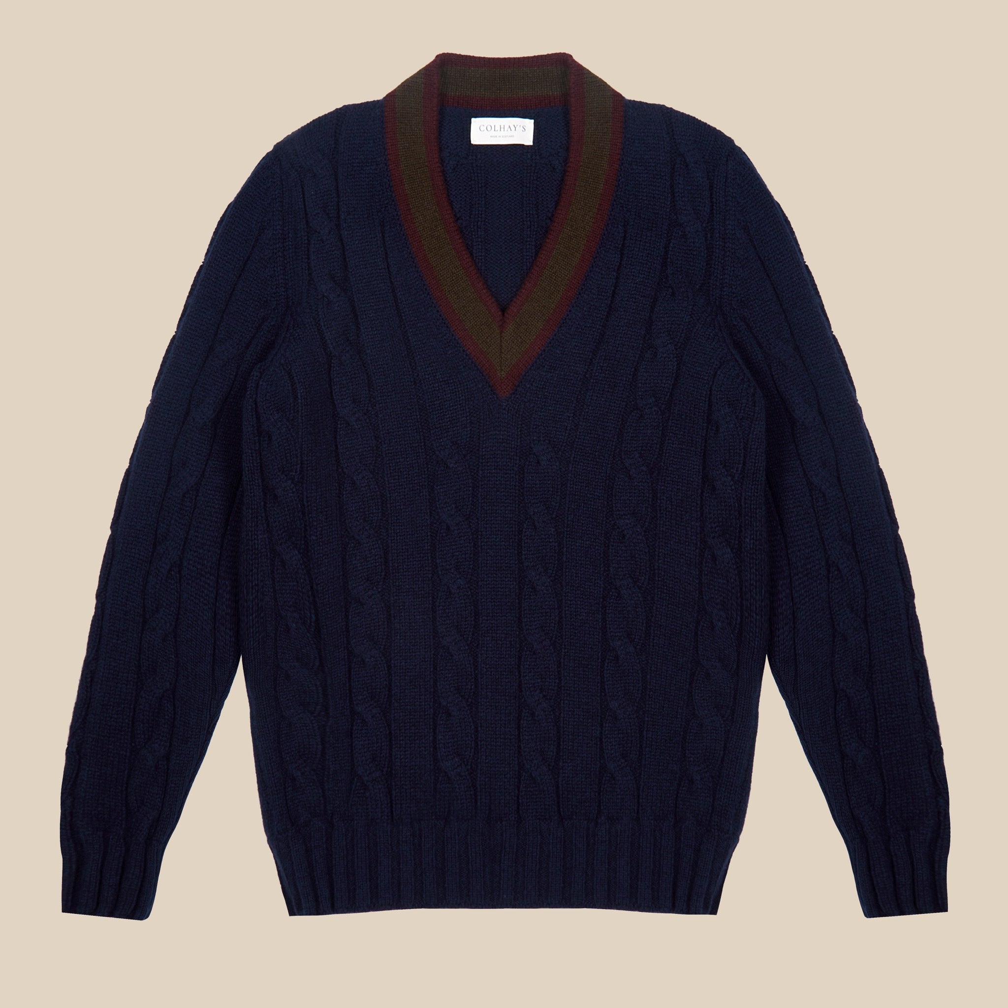 極細ラムウールのクリケットセーター(ネイビー、バーガンディ、オリーブ)