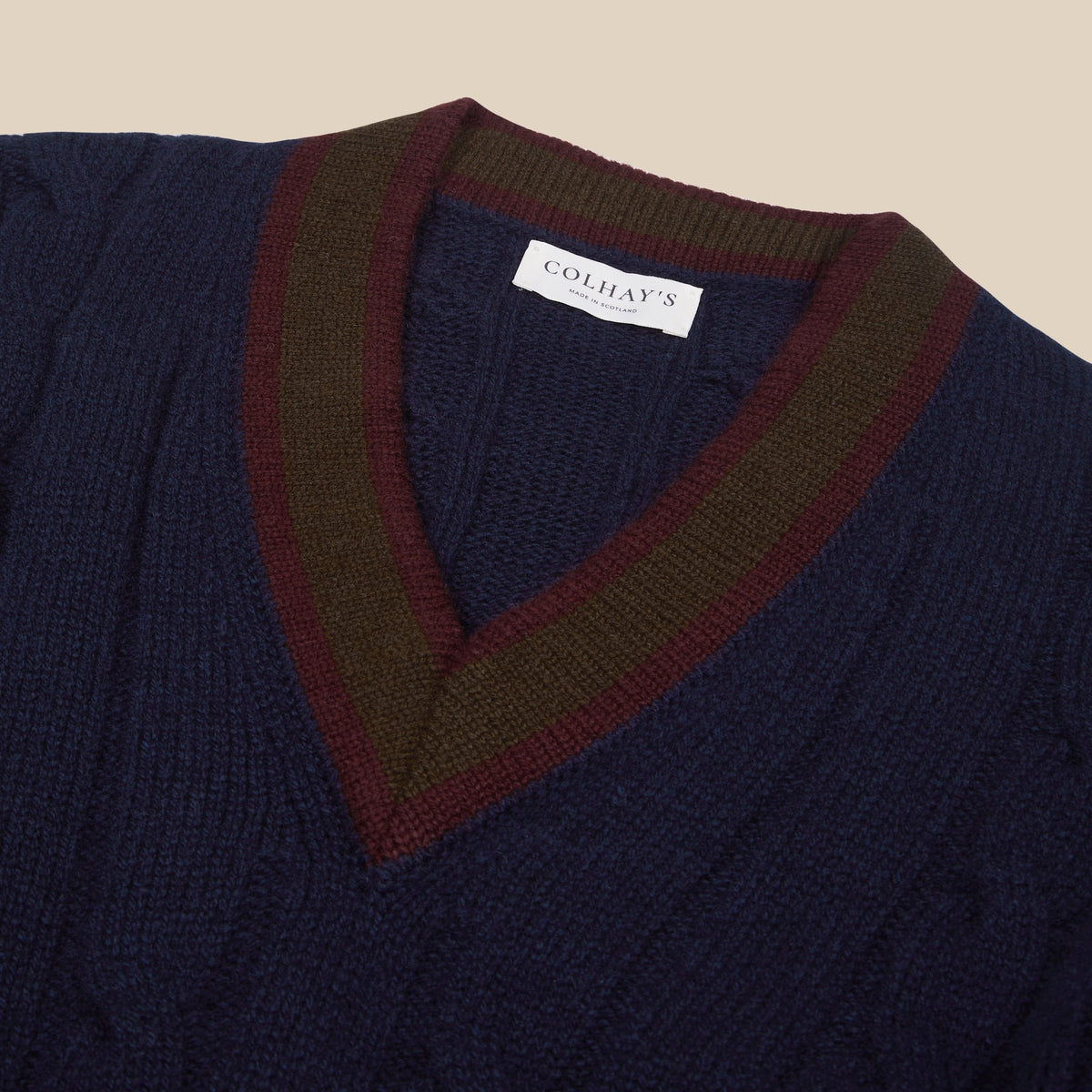 Superfine lambswool cricket sweater in navy burgundy and olive