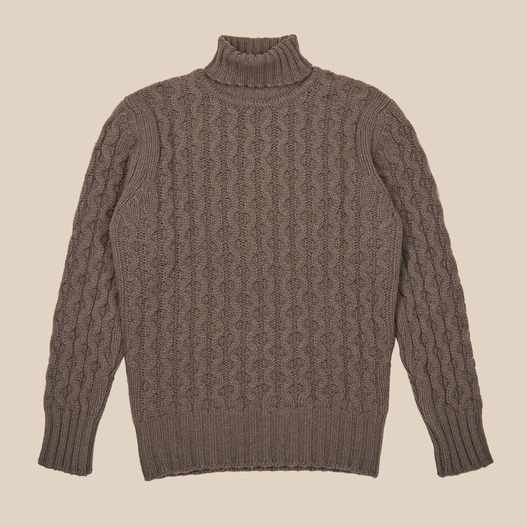 Lambswool cable knit rollneck in brown
