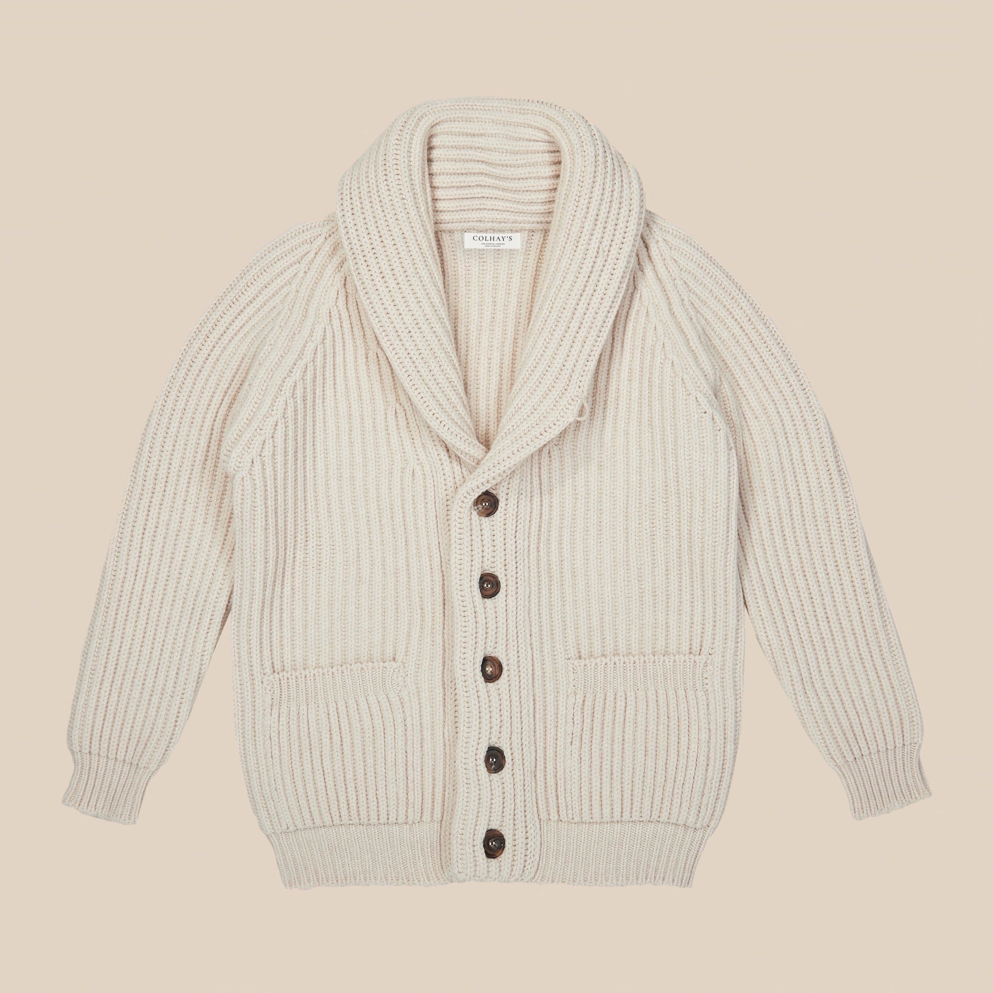 Lambswool shawl collar cardigan in ecru