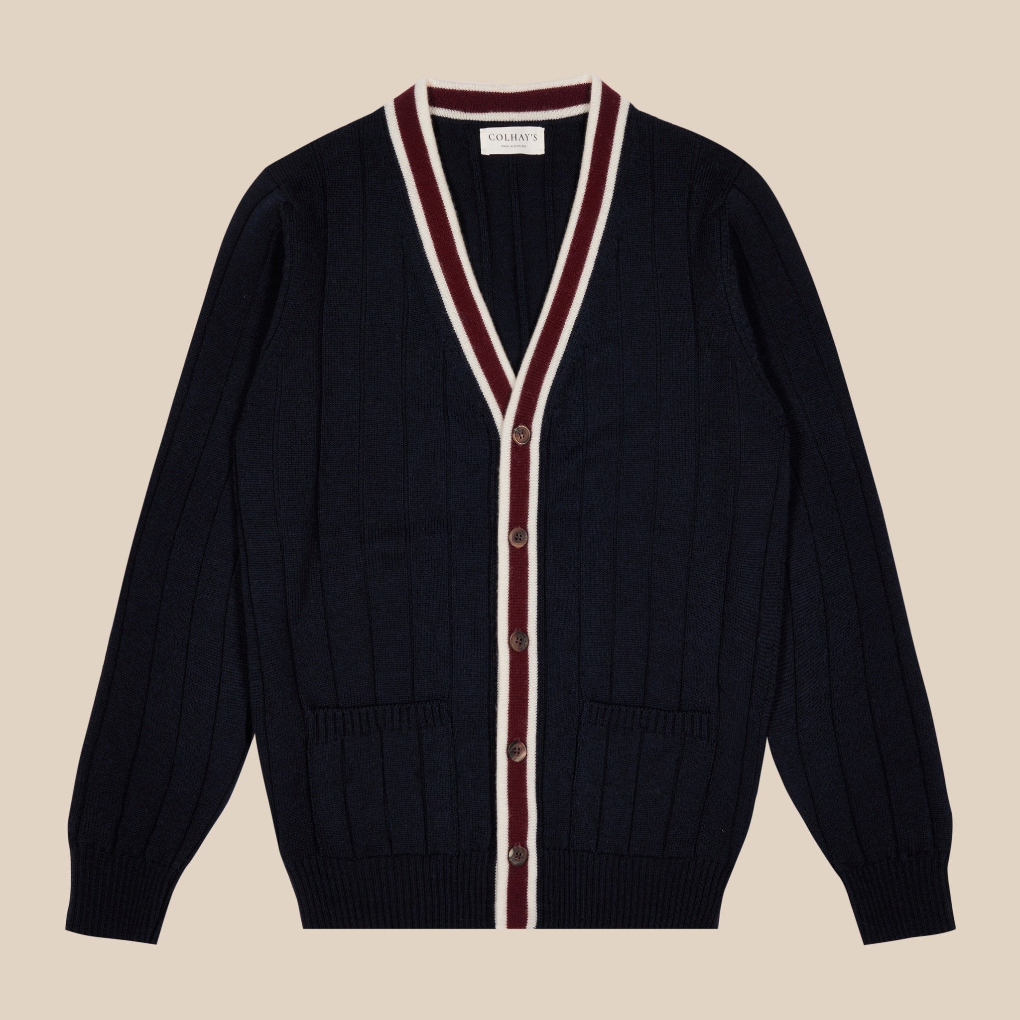 メリノクラブカーディガン(ネイビー、クリーム、バーガンディ)