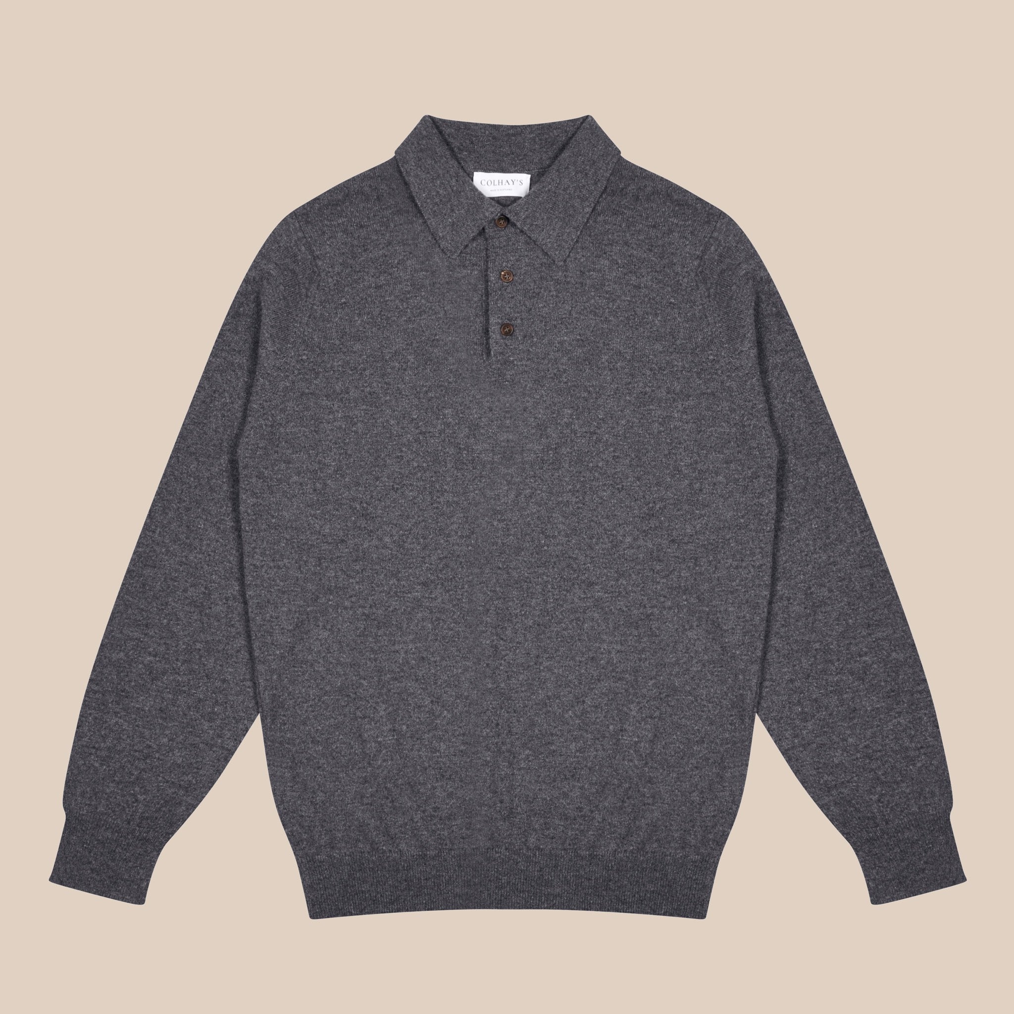 Cashmere polo shirt in grey mélange
