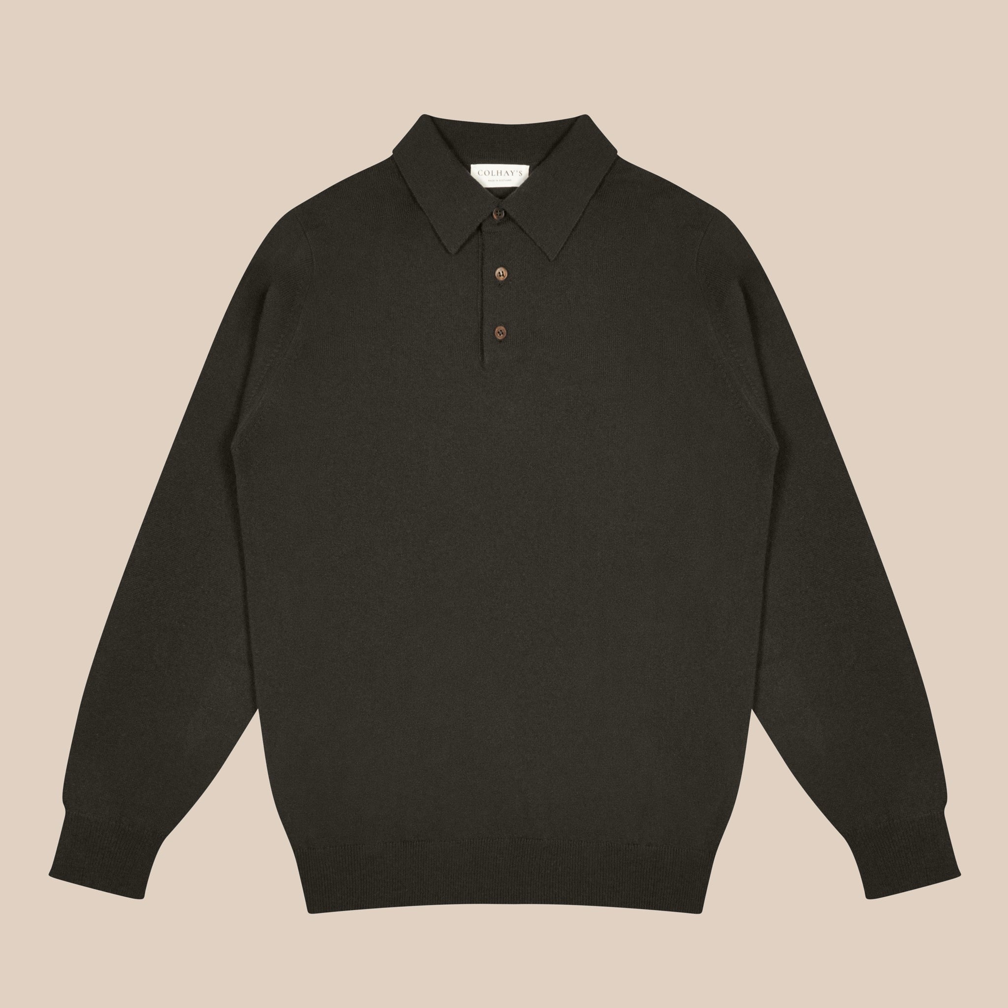 Cashmere polo shirt in dark olive
