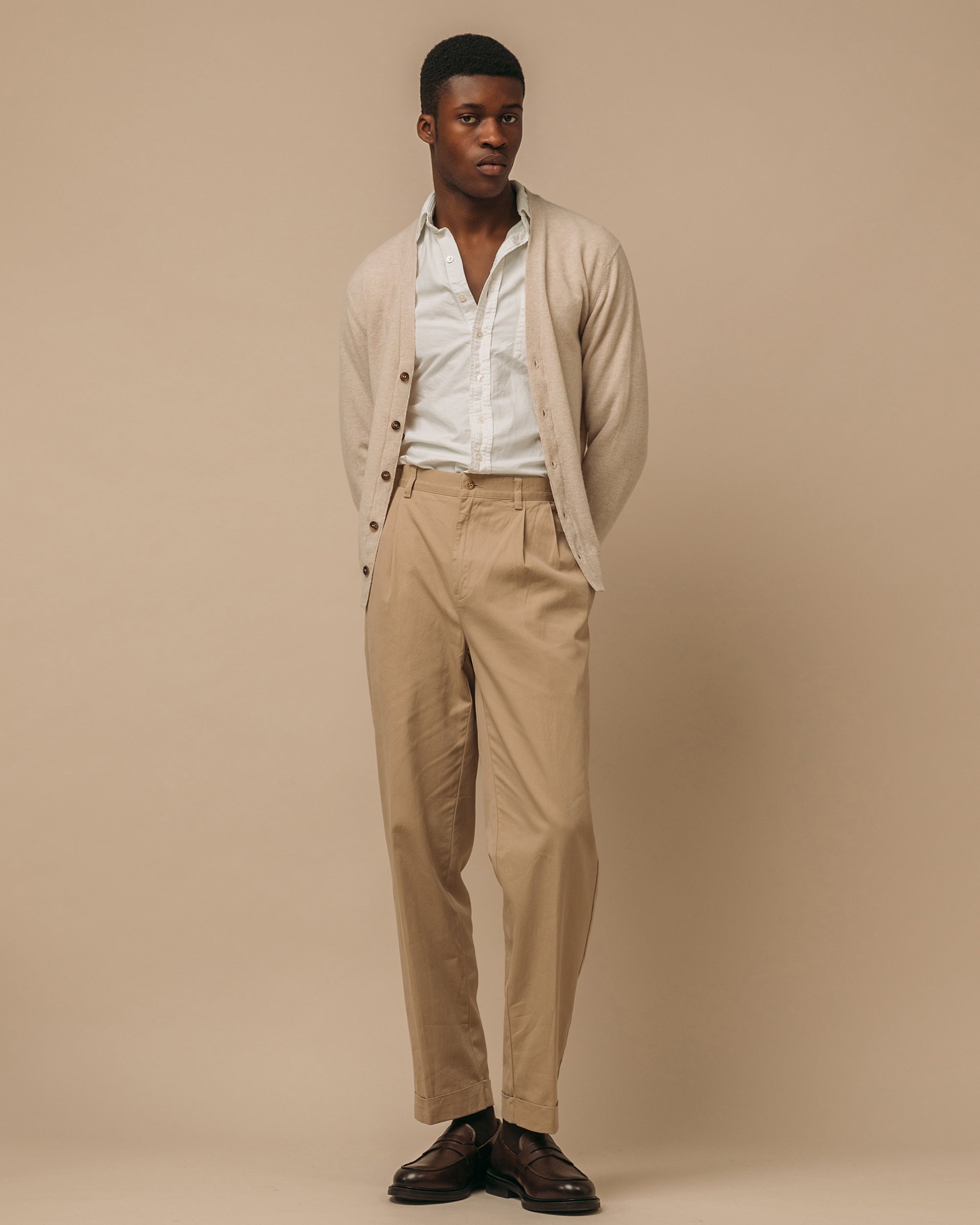 Superfine lambswool tennis cardigan in oatmeal - Colhay's