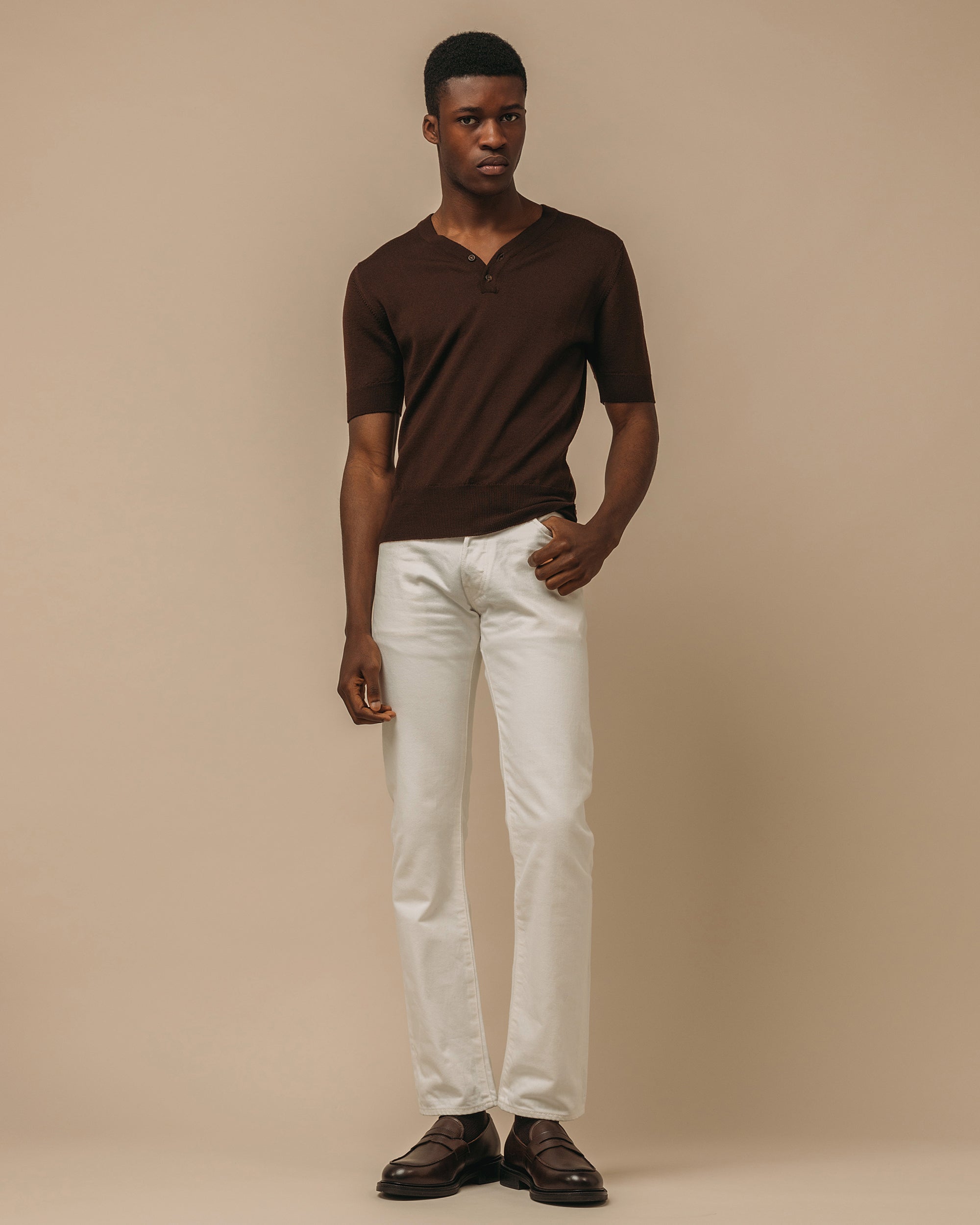 Merino rower's henley shirt in brown - Colhay's
