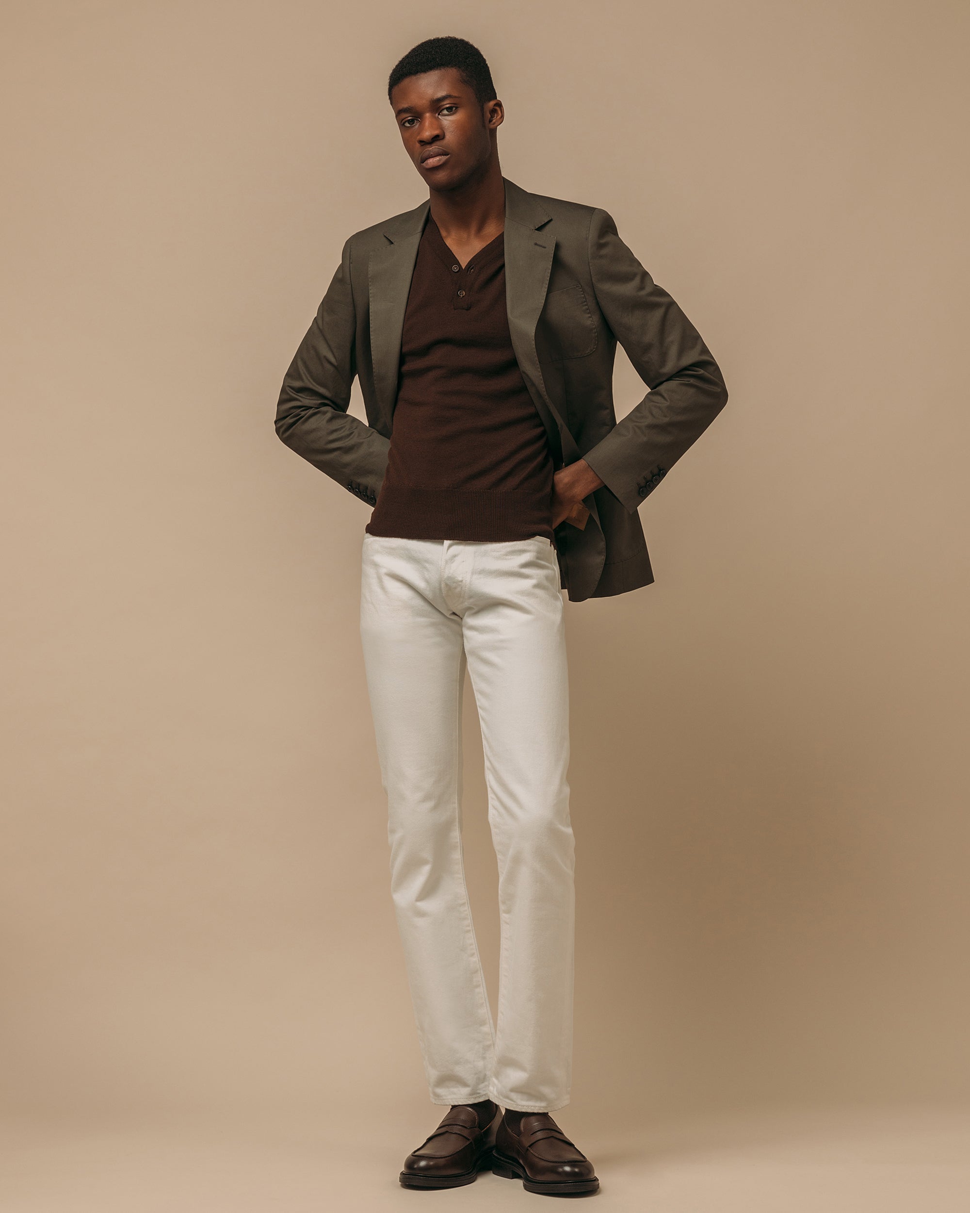 Merino rower's henley shirt in brown - Colhay's
