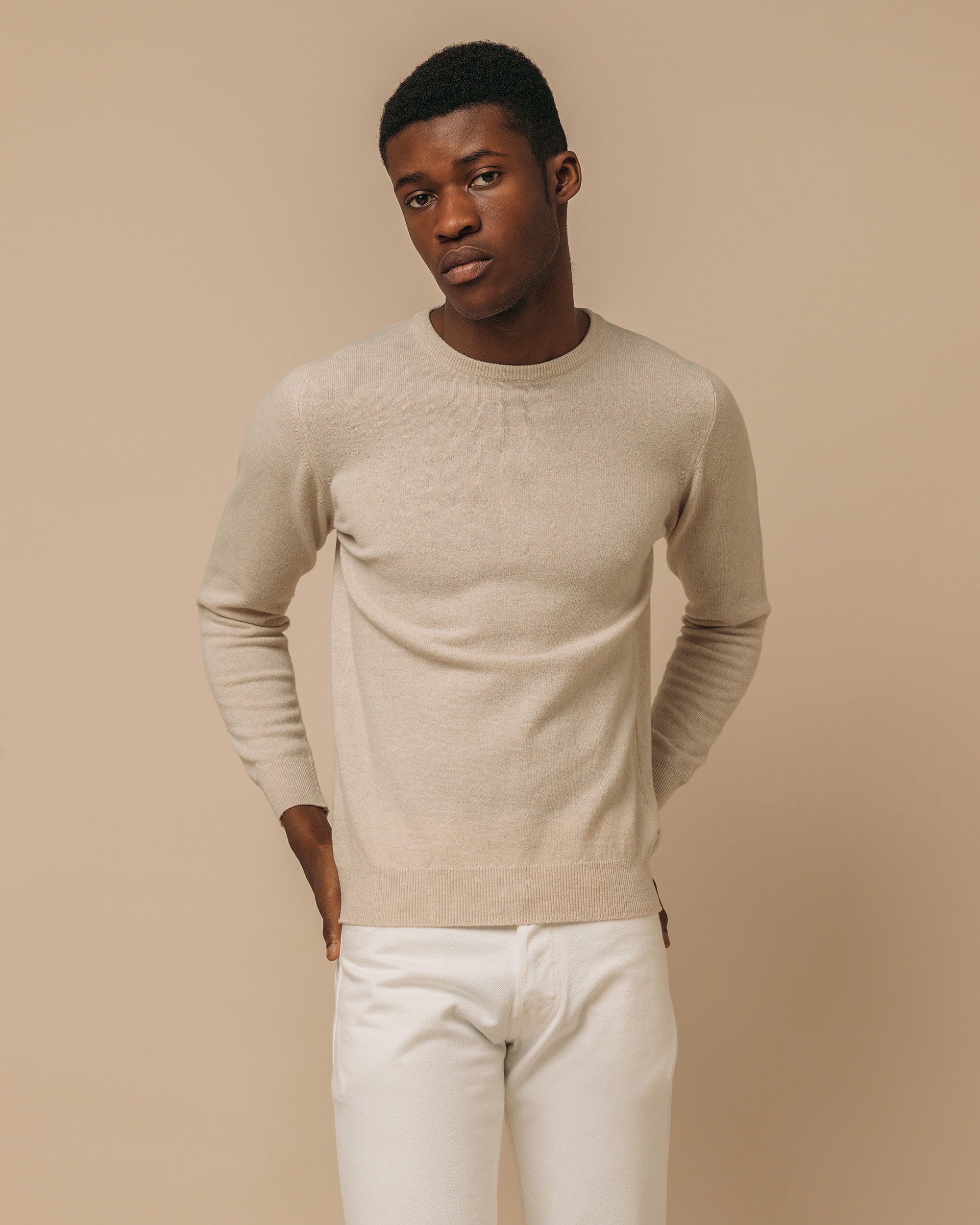 Superfine lambswool crew neck in oatmeal - Colhay's
