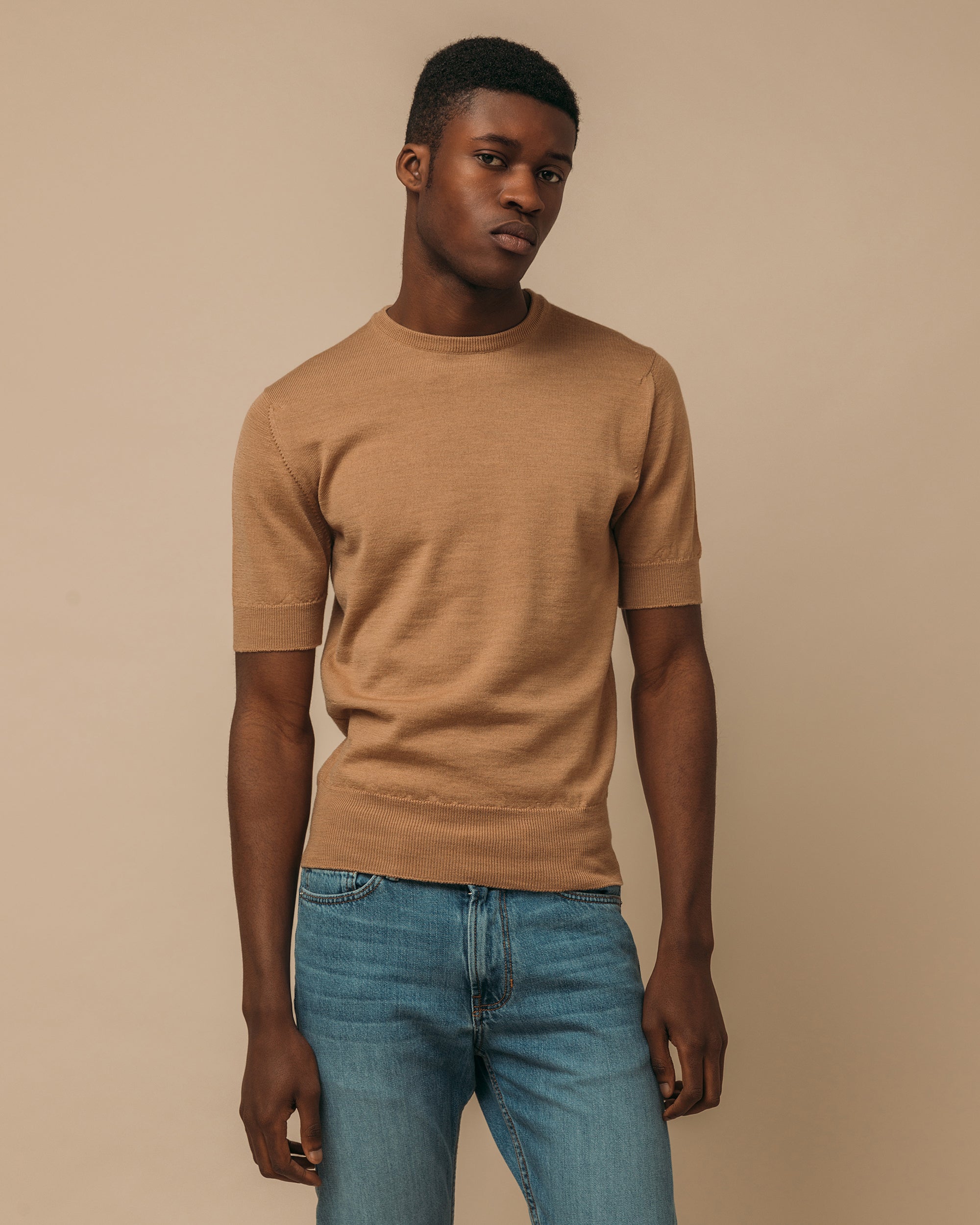 Merino sport shirt in camel - Colhay's