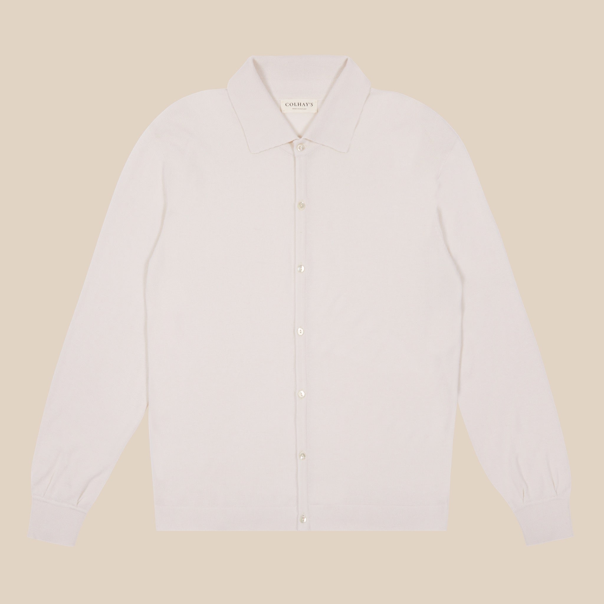 アイボリーのカシミアシルクリゾートシャツ