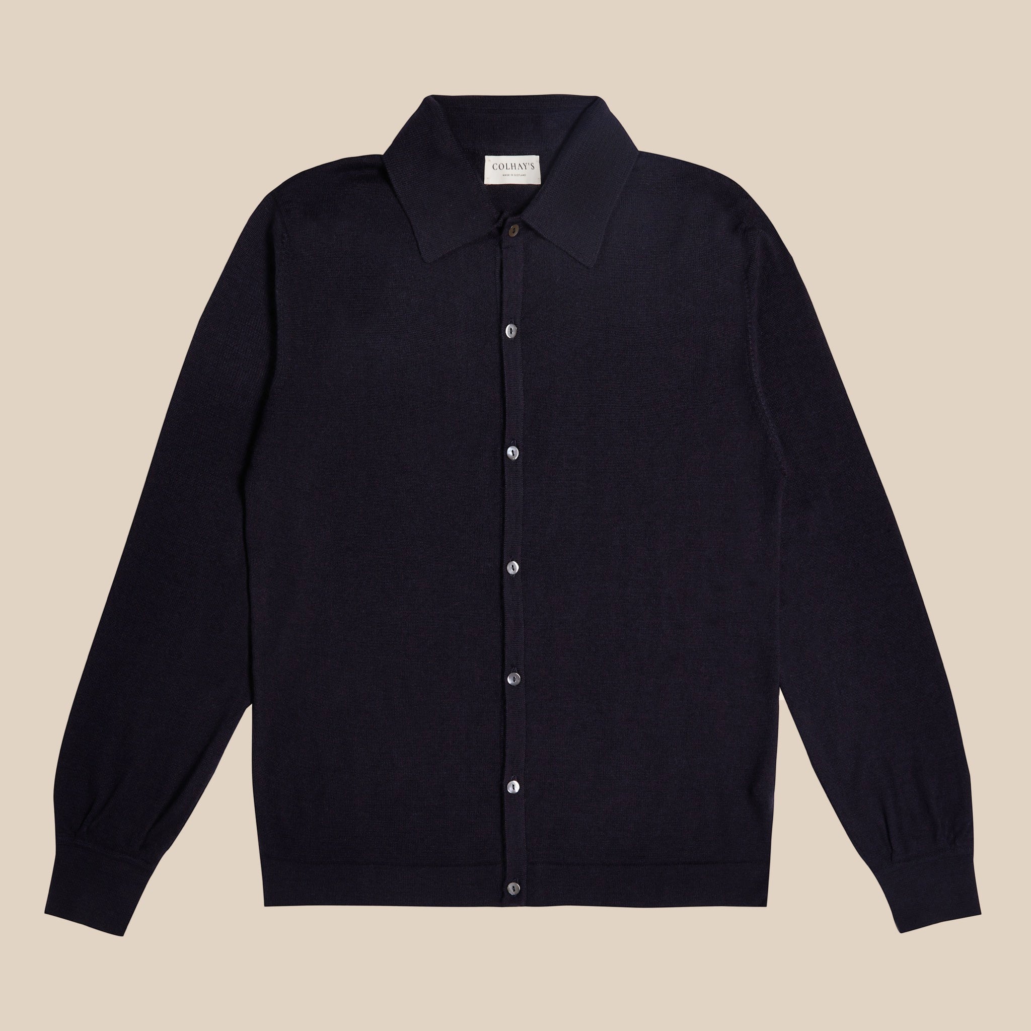 ネイビーのカシミアシルクリゾートシャツ