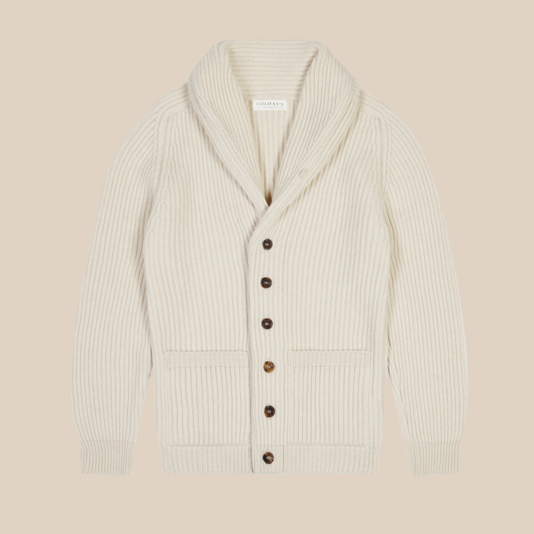 Cashmere shawl collar cardigan in ecru
