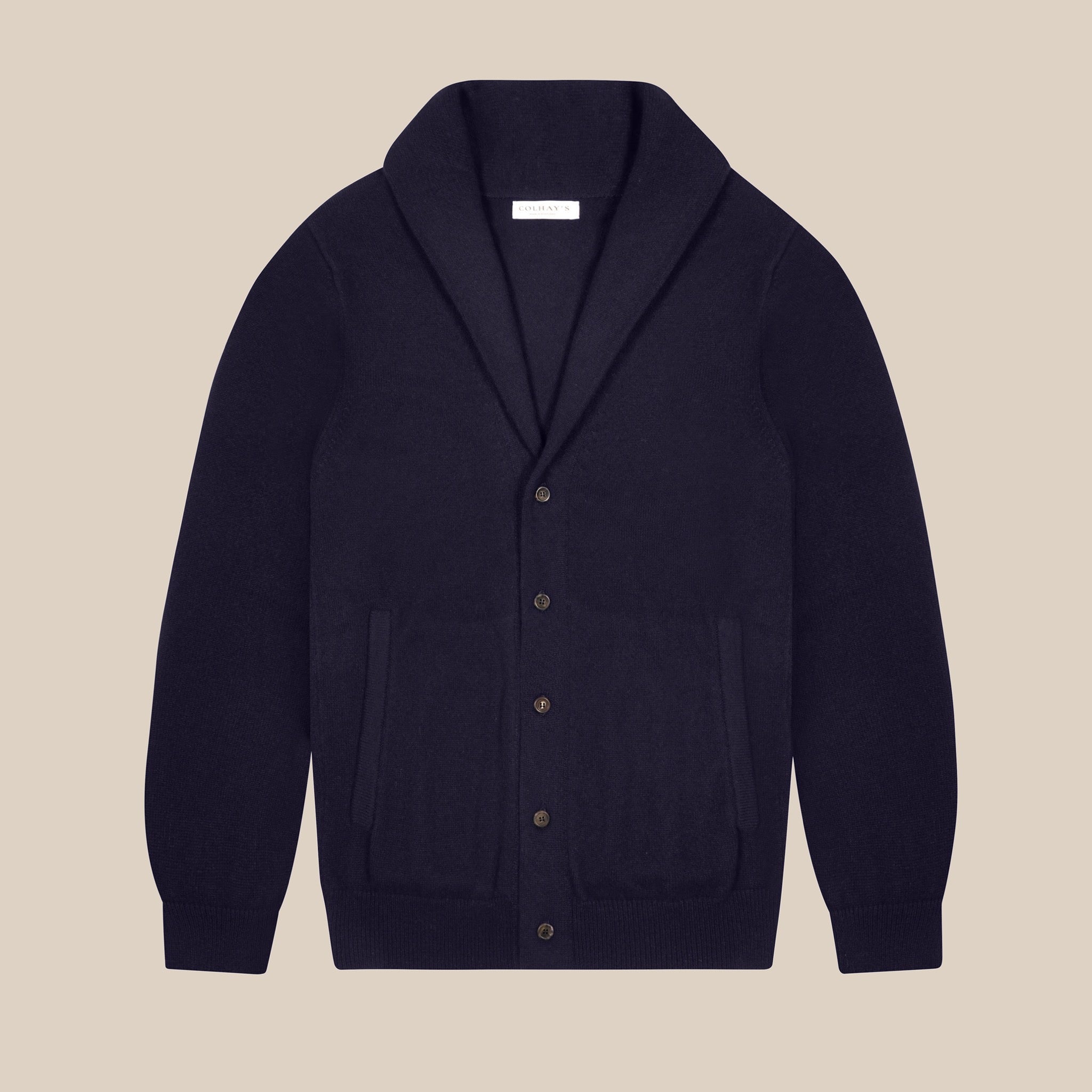 Cashmere painter's shawl collar cardigan in navy