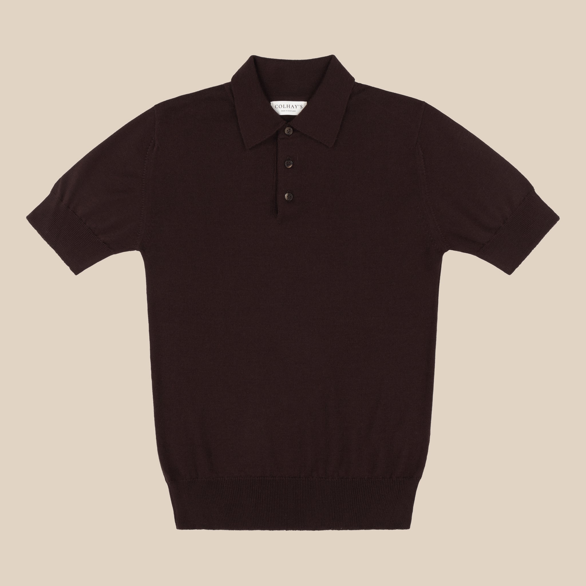 Cashmere silk tennis polo in dark brown - Colhay's