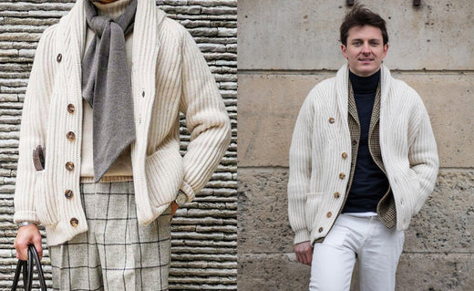 Friends of Colhay's Lookbook: Work Outfits with the Superfine Lambswool Shawl Collar Cardigan in Ecru