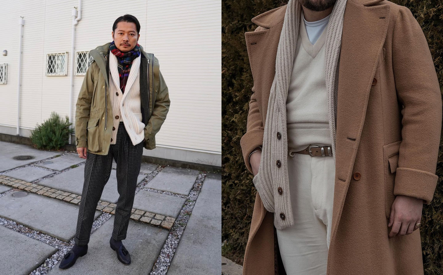 Friends of Colhay's Lookbook: Wet Weather Styling with the Superfine Lambswool Shawl Collar Cardigan in Ecru