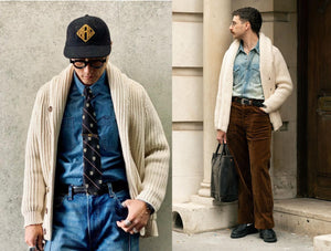 Friends of Colhay's Lookbook: Denim with the Superfine Lambswool Shawl Collar Cardigan in Ecru